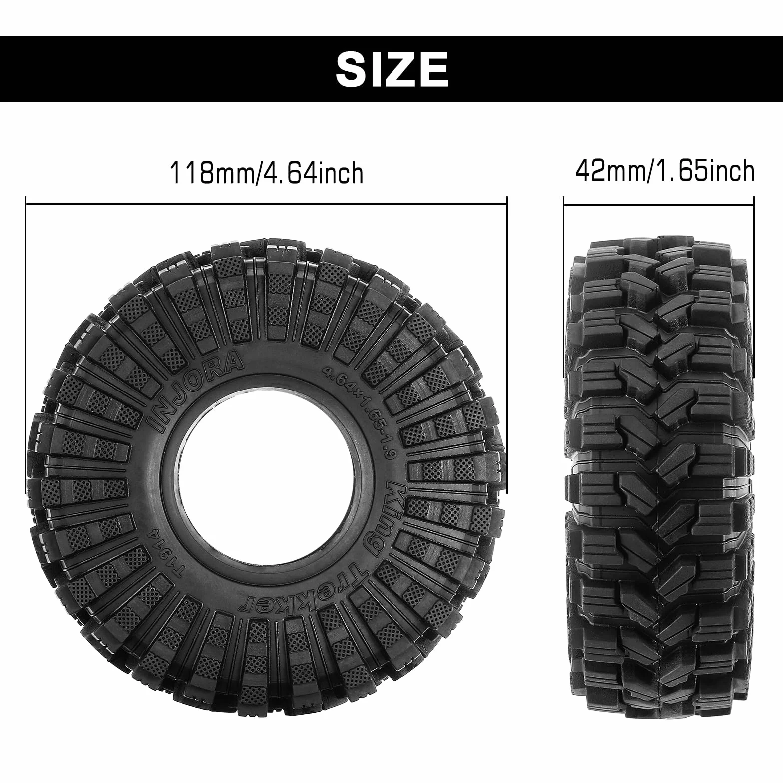 INJORA Opony 1.9 All Terrain King Trekker S5 do TRX4 SCX10 1/10 RC Crawler Upgrade (118 * 42mm)