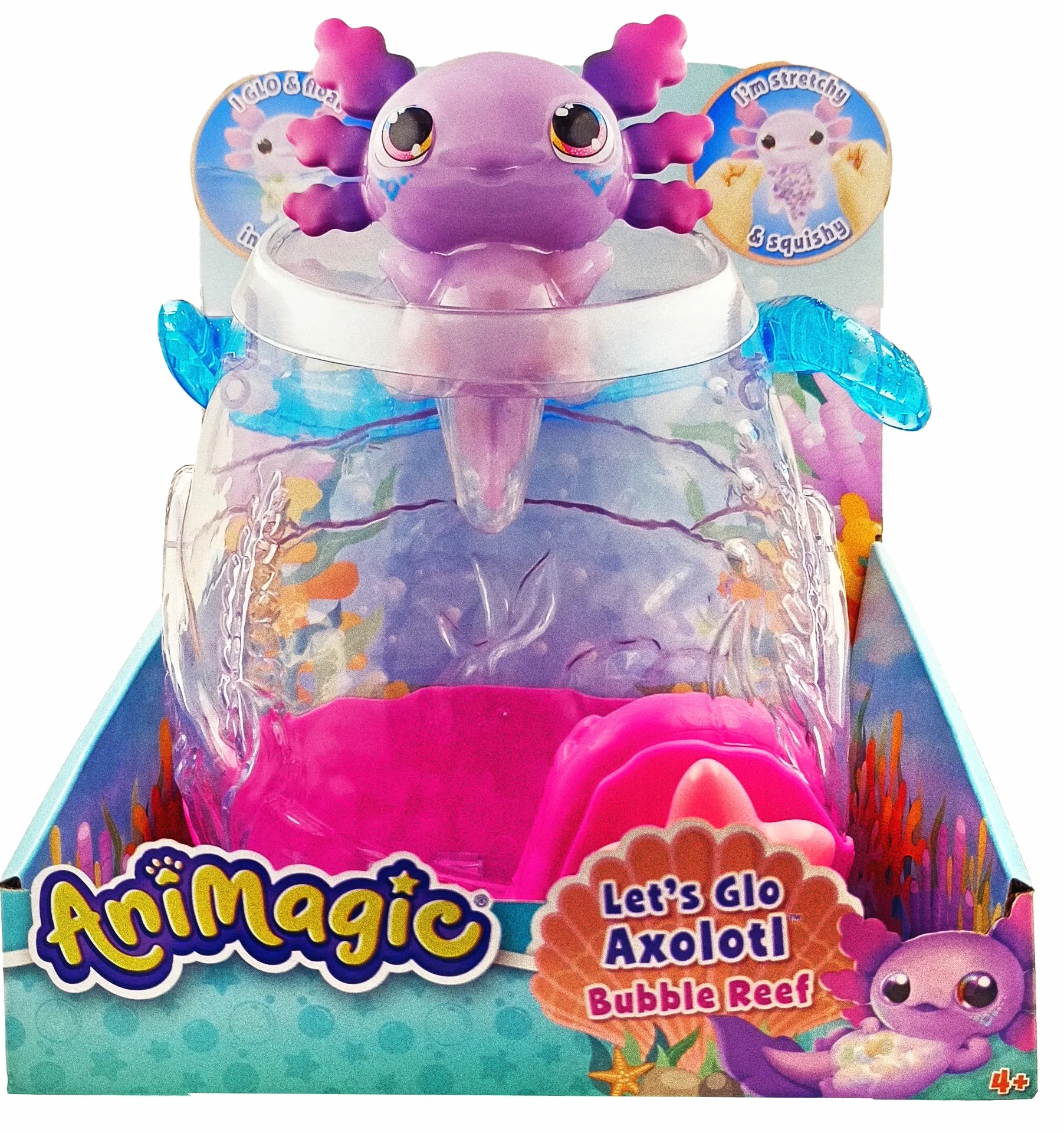 Animagic Let's Glo Axolotl Bubble Reef Przenośne akwarium z magicznymi bąbelkami interaktywne elektroniczne zwierzęta dla dzieci od 4 lat