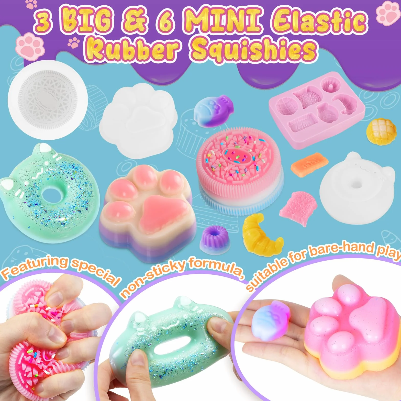 Highttoy Zestaw do tworzenia świecących w ciemności Duży Zabawek Squishy, 480ml 1:1 płynny silikon AB mieszany w stosunku 1:1 gumowe zabawki squishy z 9 foremkami i akcesoriami