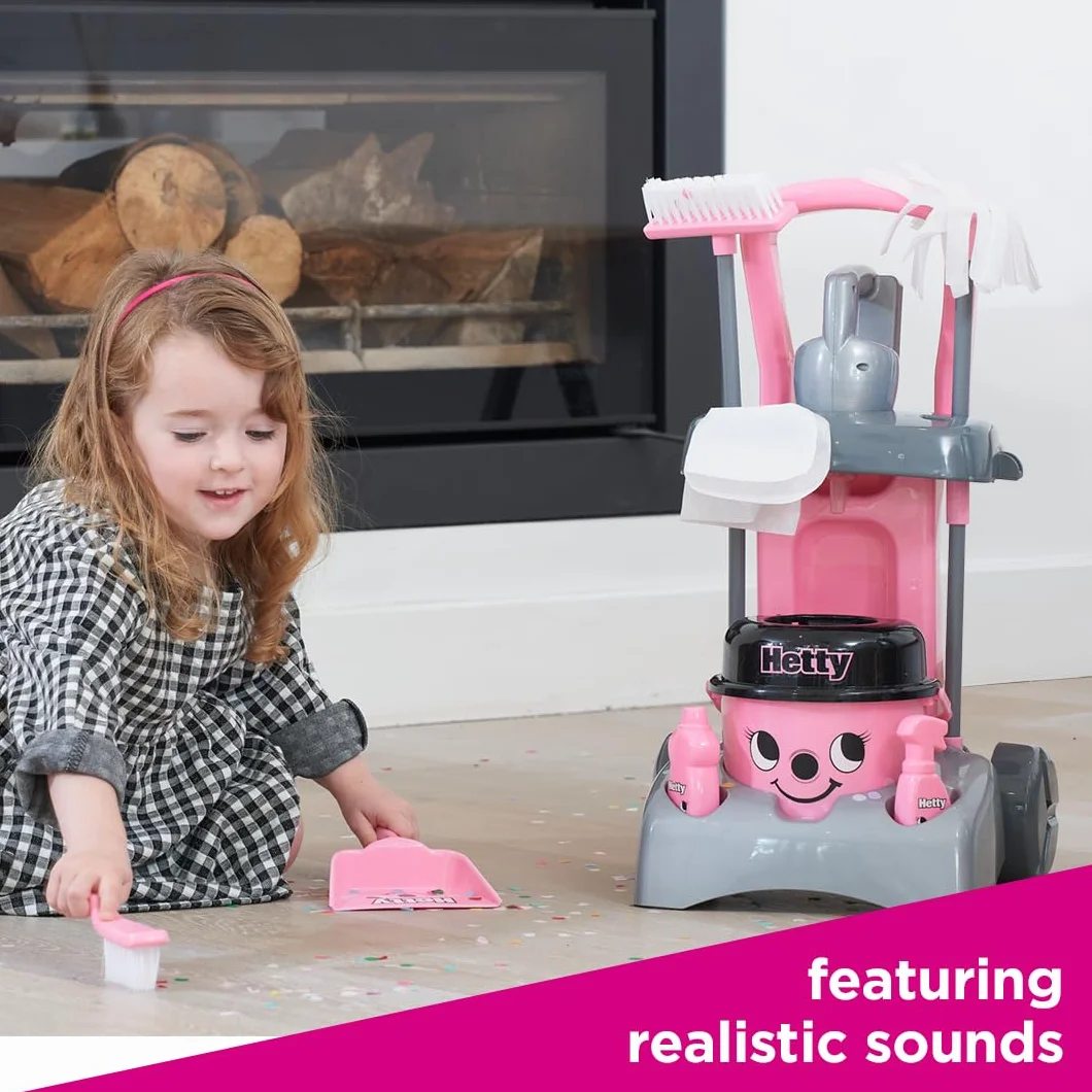 Casdon Deluxe Hetty Cleaning Trolley, Pink Toy Cleaning Trolley For Children Aged 3+, Includes Several Tools For Imaginative Role Play!