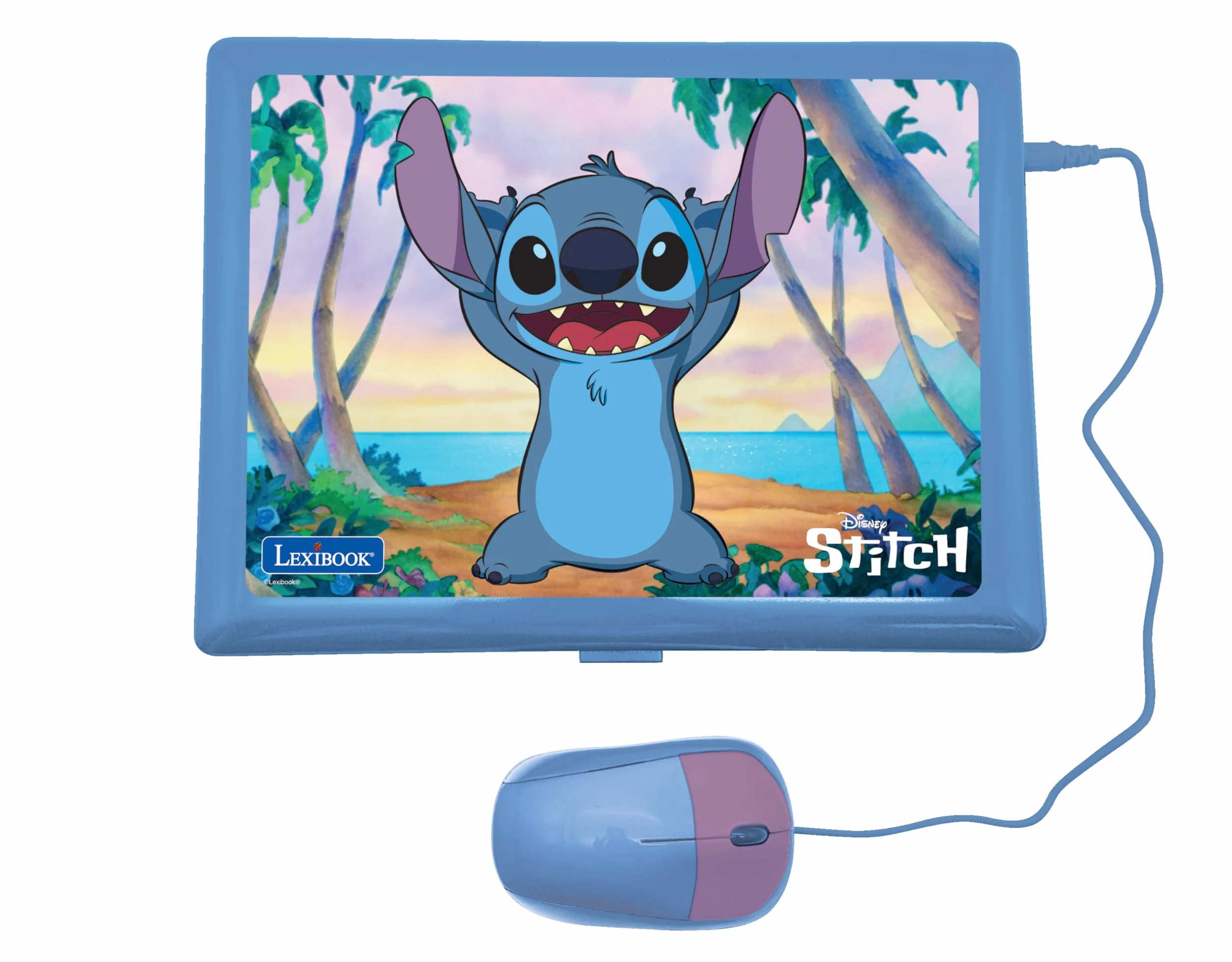 LEXIBOOK, Disney Stitch Niemiecki/Angielski dwujęzyczny komputer edukacyjny, zabawka dla dzieci z 124 językami, pisanie, matematyka, logika, zajęcia muzyczne i gry, fioletowy/niebieski, JC598Di3