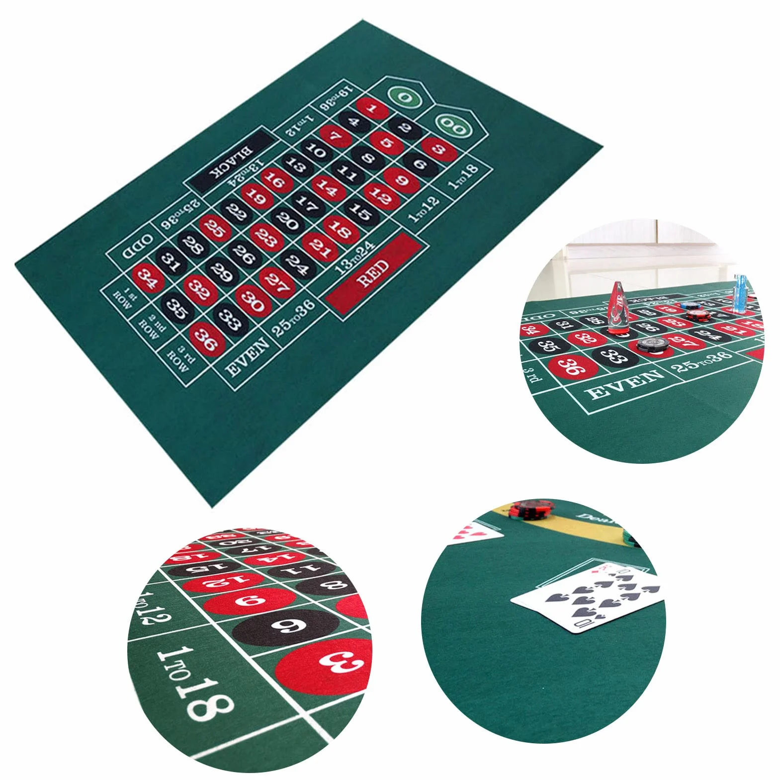 Mata do pokera - dwustronna mata na stół - filcowa ruletka plan gry czarny jack - profesjonalny tablet kasyno poker - na imprezę tematyczną Texas Holdem Poker i Blackjack - 60x90cm