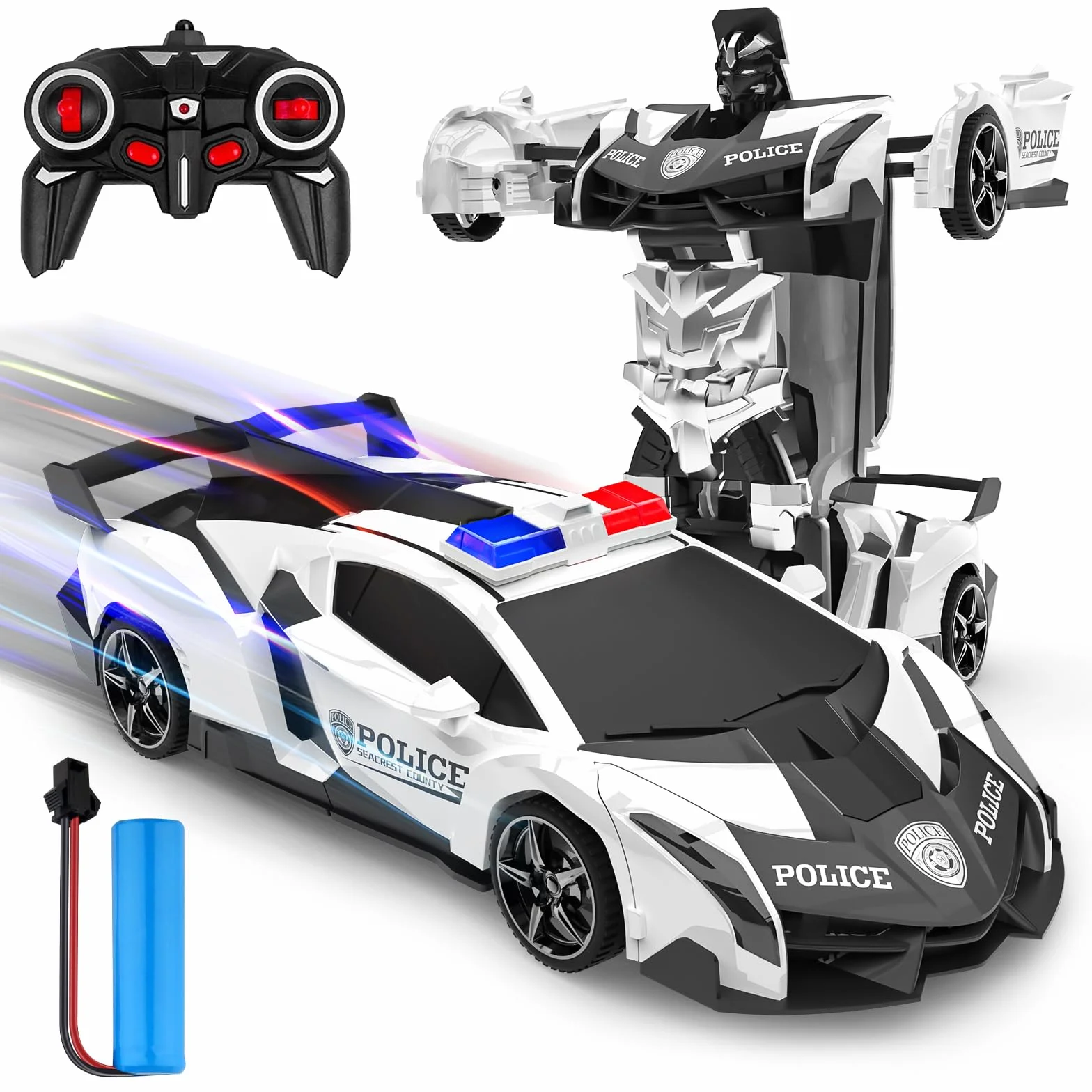 Samochód zdalnie sterowany, Samochód policyjny RC robotem transformacyjnym 2,4 GHz, Zabawki dla dzieci 3 4 5 6 7 8 9 10 lat Świąteczne prezenty urodzinowe Gry dla dziewcząt dla chłopców