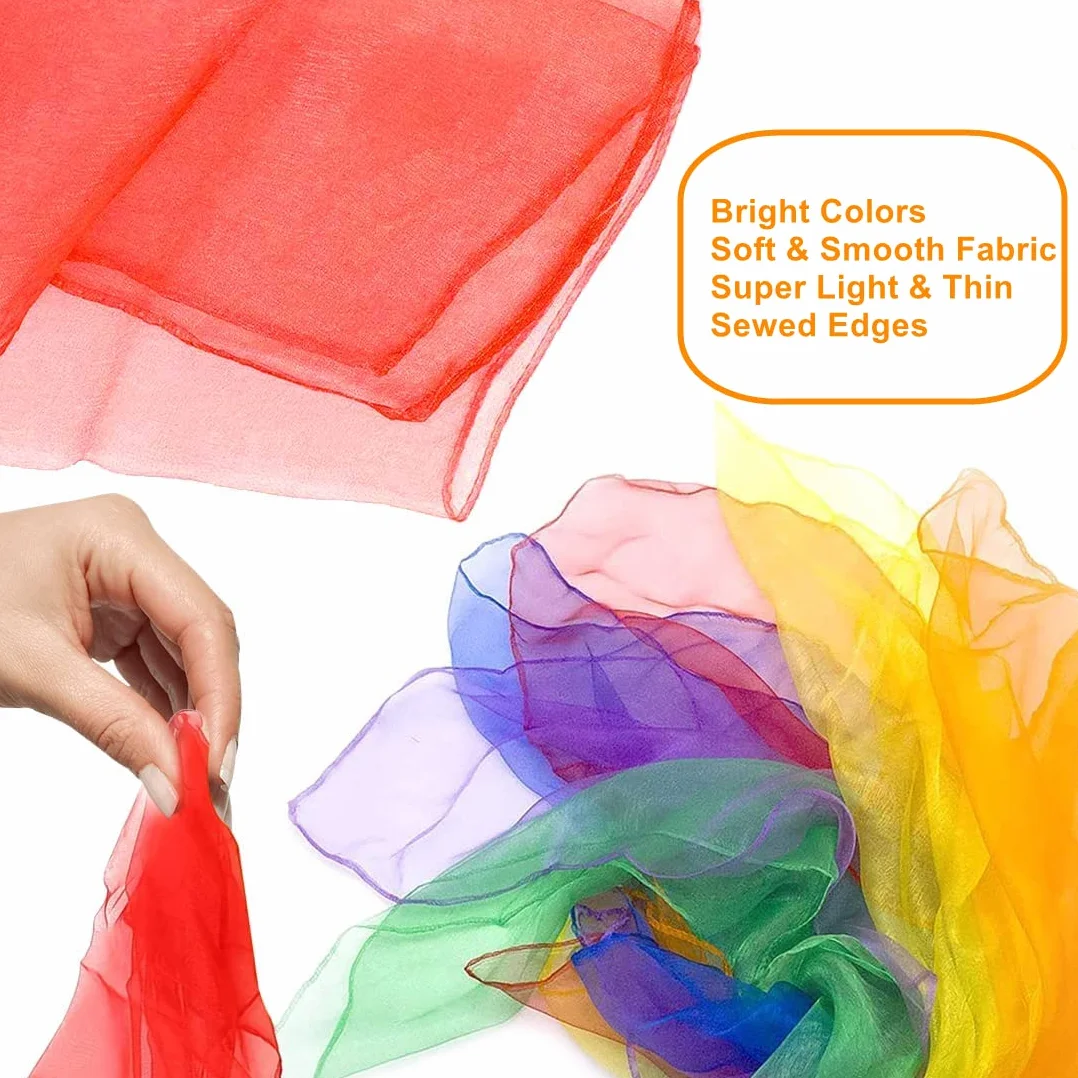 Wonwood_direct 20 sztuk kwadratowych ręczników do żonglerki, tańca, kolorowe chusty szyfonowe, w 20 kolorach, 60 x 60 cm, do przedszkola, na imprezę, akcesoria, dekoracja, 20 sztuk