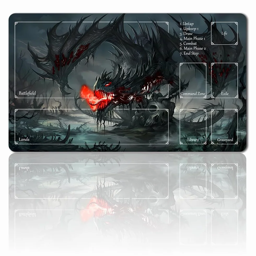 four leaves MTG mata do gry + wodoszczelna torba, rozmiar 60 x 35 cm, ze strefami kart, kolekcjonerska gra karciana, mata stołowa, podkładka pod mysz MTG (Dragon with Zone)