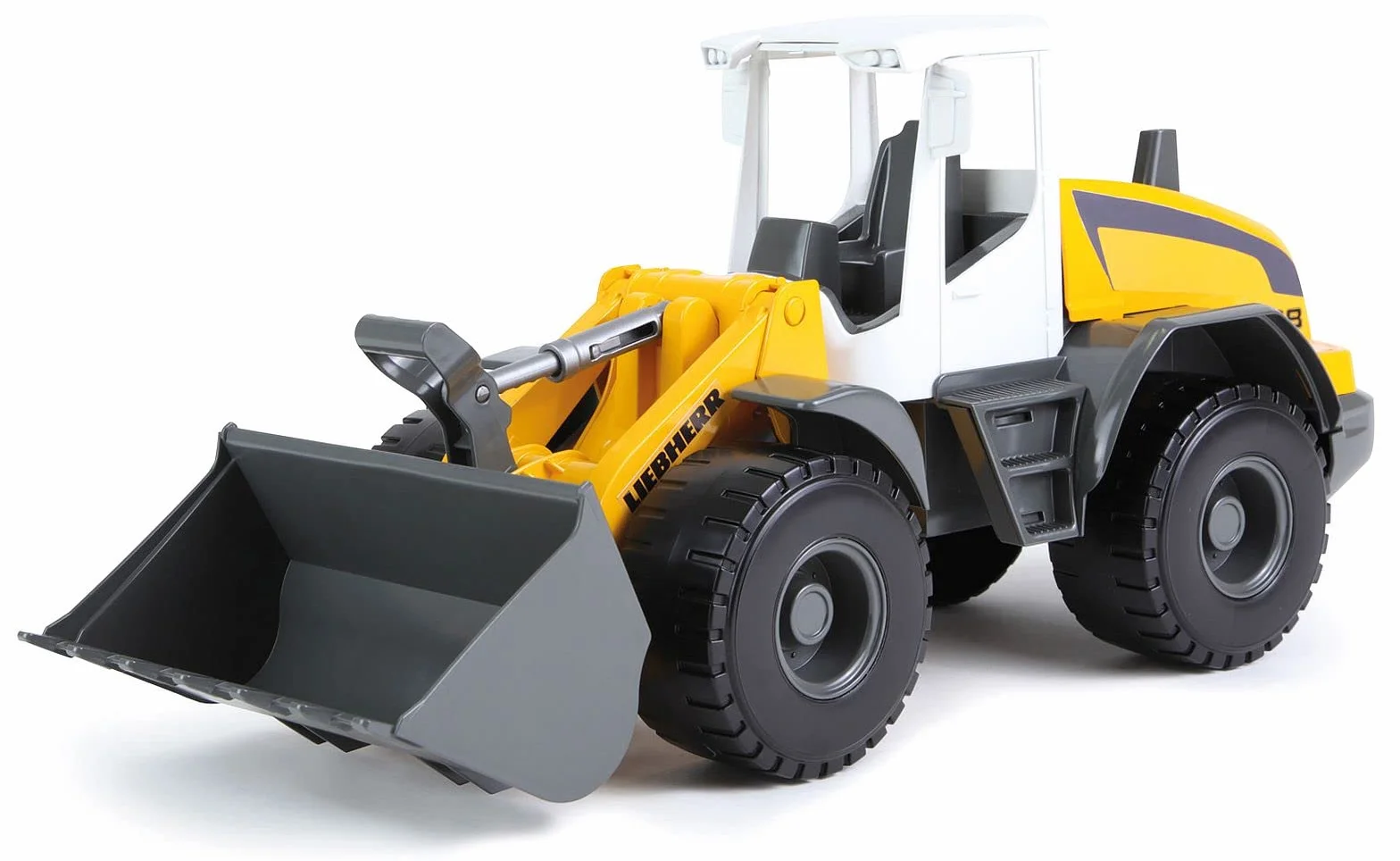 Lena Worxx Liebherr L538 Litronic 48 cm, realistyczny pojazd na plac budowy, wytrzymała zabawka z funkcjonalną szuflą i uchwytem, dla dzieci od 3 lat, żółta