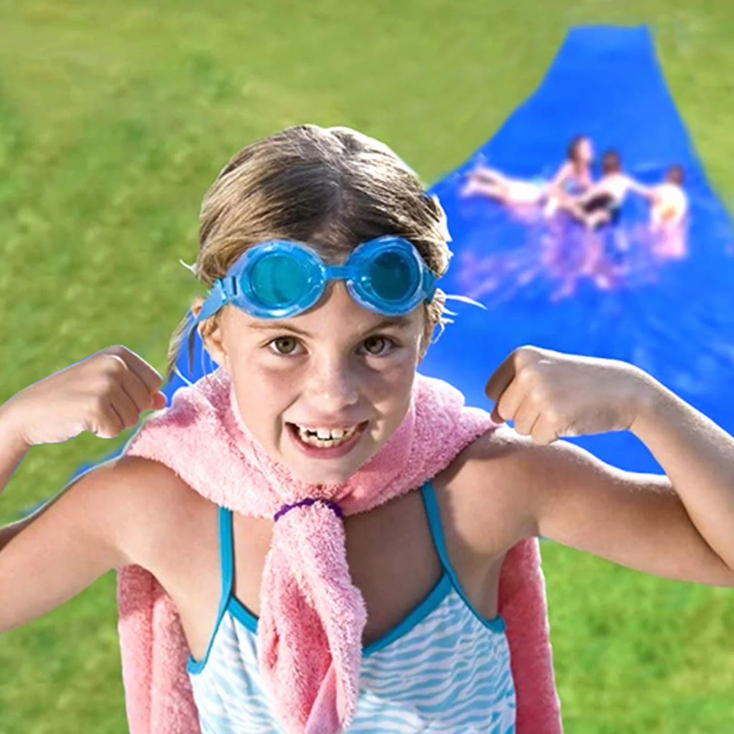 Officiell jätte slip och glid XXL | 10 meter bild | Högkvalitativ glidmatta | Snabbaste Slip'n Slide | Starkaste vattenrutschbanan | Utomhusvattensport | Spel | 100% kul | Husfest | OriginalCup®