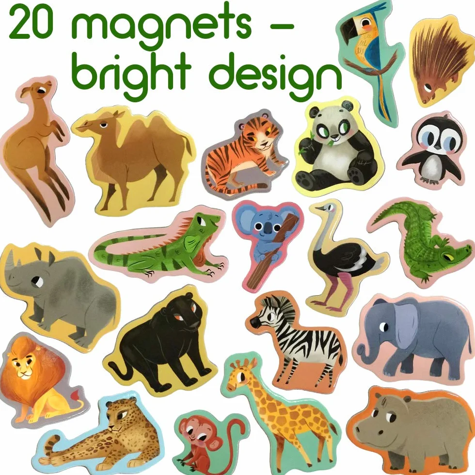 Magnesy na lodówkę dla dzieci MAGDUM Zoo magnesy ze zwierzętami – 20 dużych magnesów na lodówkę dla małych dzieci – magnetyczne magnesy na zwierzęta – zabawki magnetyczne dla maluchów