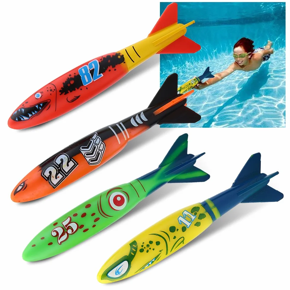 4 sztuki Torpedo Toys, Zabawki wodne Nurkowanie Zabawki do nurkowania Basen Toypedo Bandits Podwodne zabawki do nurkowania