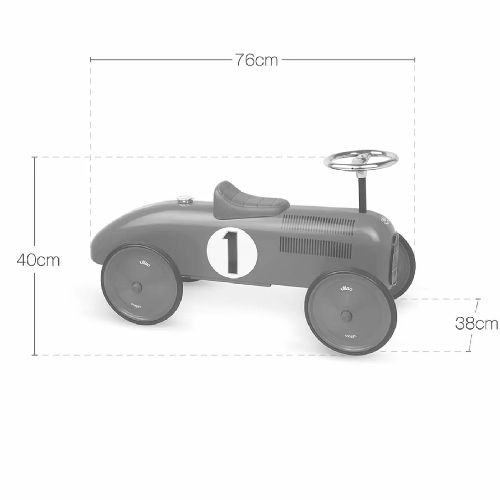 Vilac Vintage Ride on Car metalowy korpus duże gumowe kółka dla dzieci 1.5-3 lat 20 kg