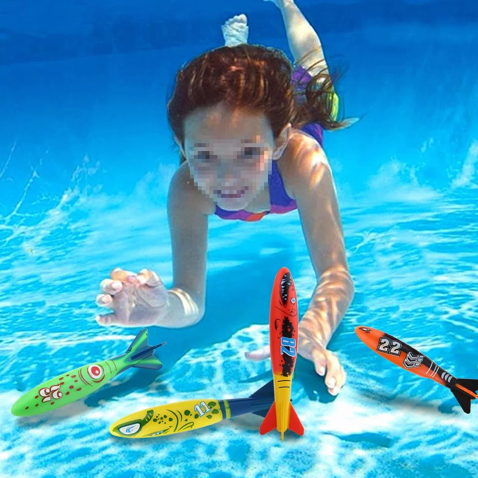 4 sztuki Torpedo Toys, Zabawki wodne Nurkowanie Zabawki do nurkowania Basen Toypedo Bandits Podwodne zabawki do nurkowania
