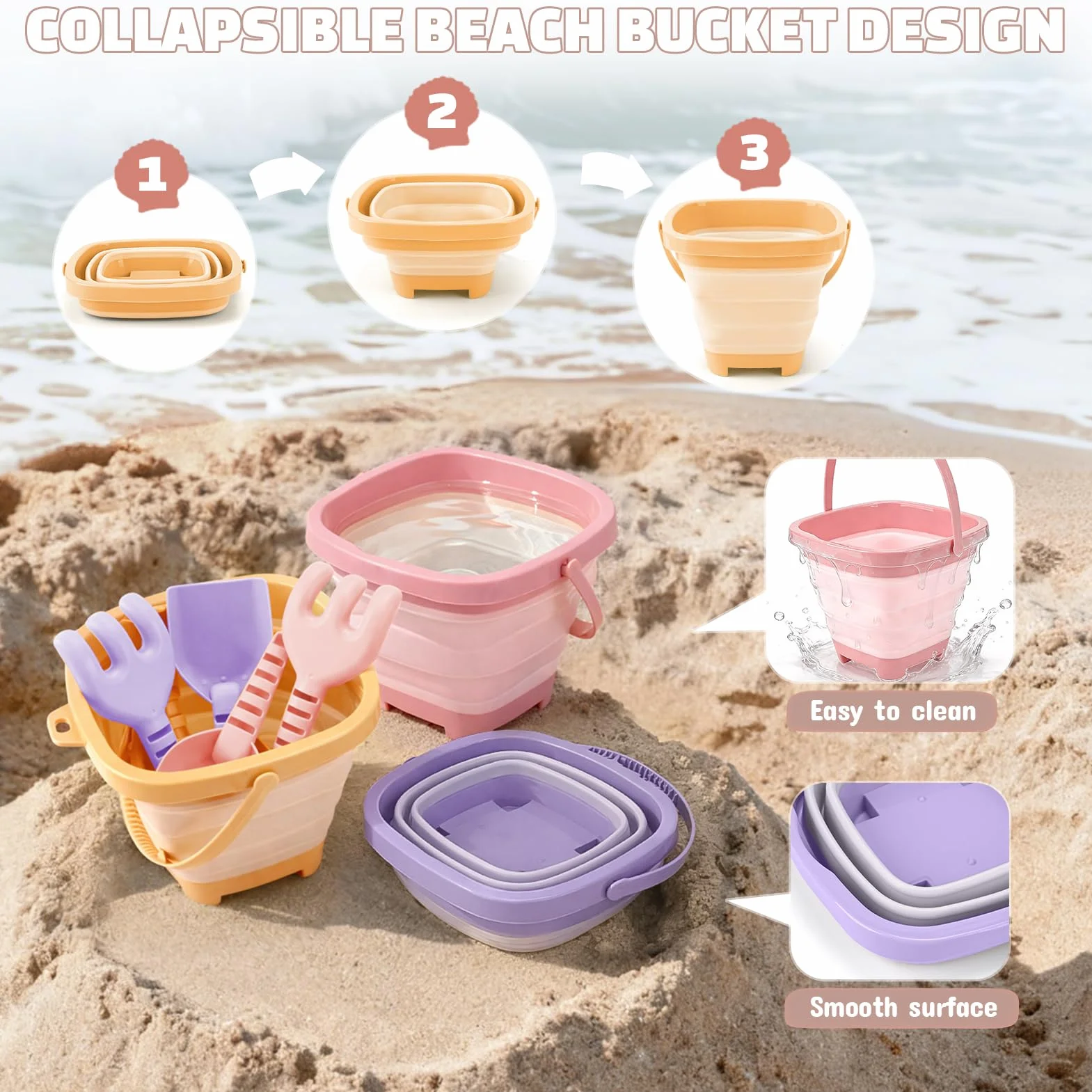 Dreamon Zabawka do piasku, zabawka plażowa, dla dzieci, 18 sztuk, zabawka podróżna ze składanym wiadrem, piaskownica, zabawka na plażę, dla dzieci od 1, 2, 3, 4, 5 lat, dla dziewczynek i chłopców