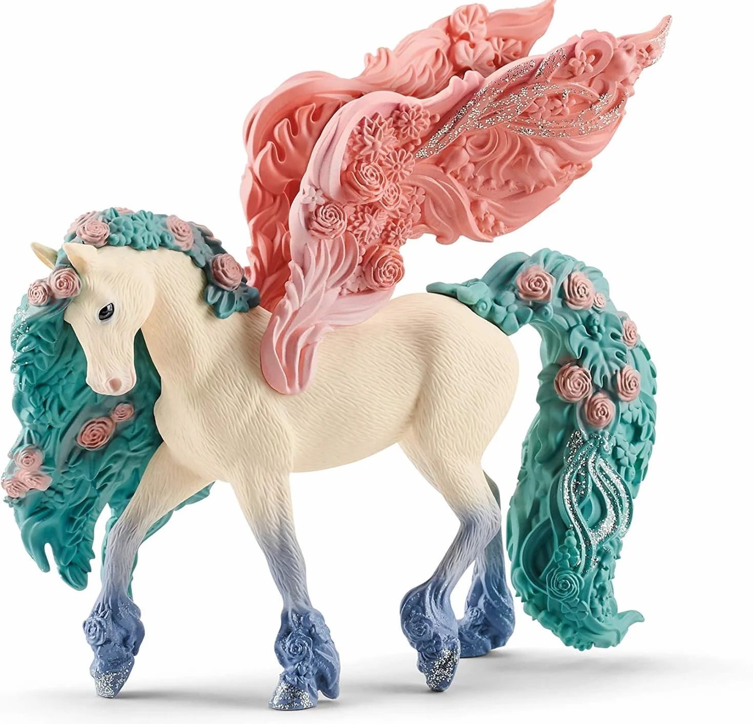 schleich BAYALA | Kwiatowy pegaz 70590 | Skrzydła ozdobione kwiatami i brokatem | Fantastyczna figurka kolekcjonerska | Prezent dla dziewczynek i chłopców | Od 5 lat | 14 × 7 × 13 cm