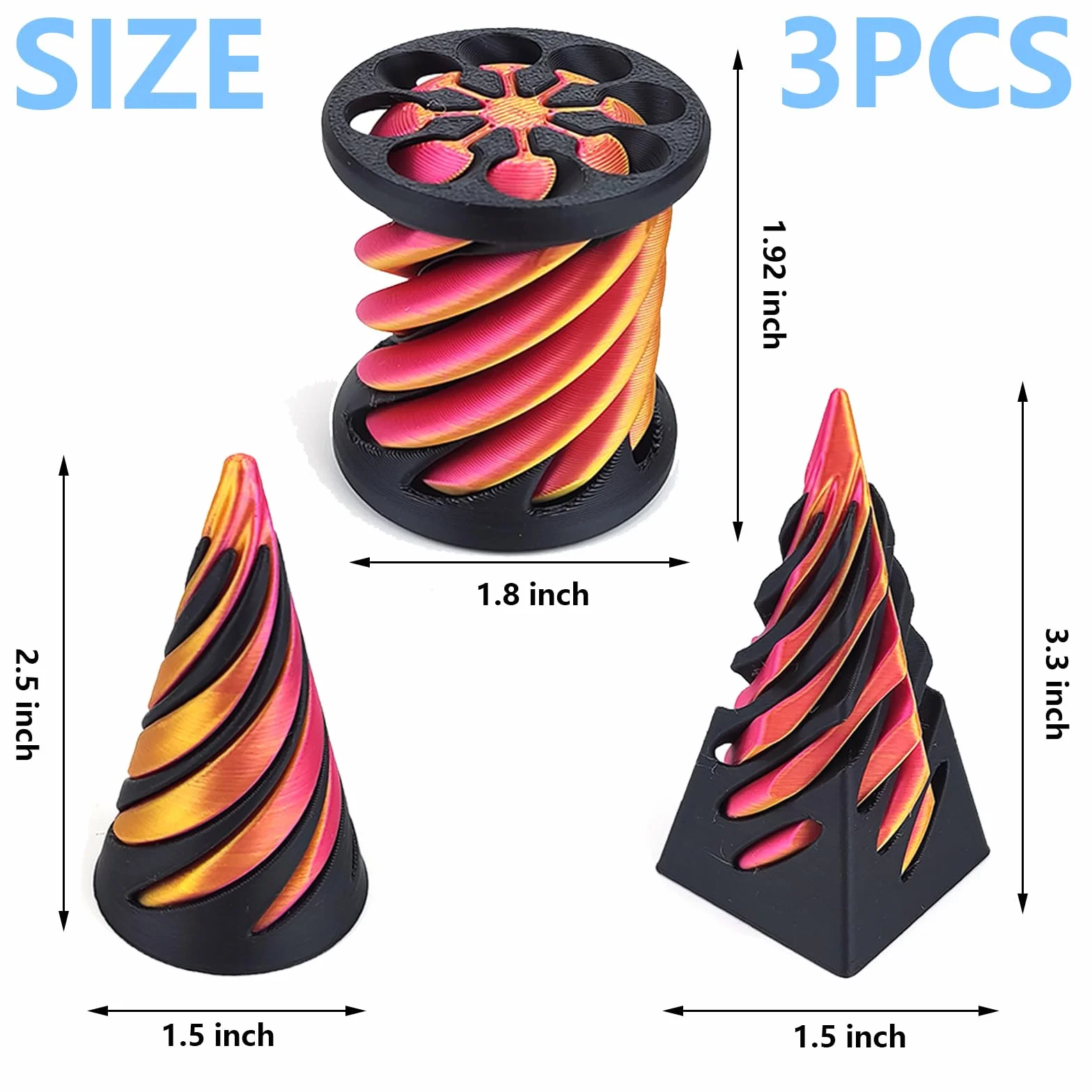 Spiral Cone Fidget Toy (3 szt.) ,The Impossible Cone – niemożliwa spiralna zabawka 3D do redukcji stresu, spiralna zabawka dekompresyjna 3D dla dorosłych i dzieci