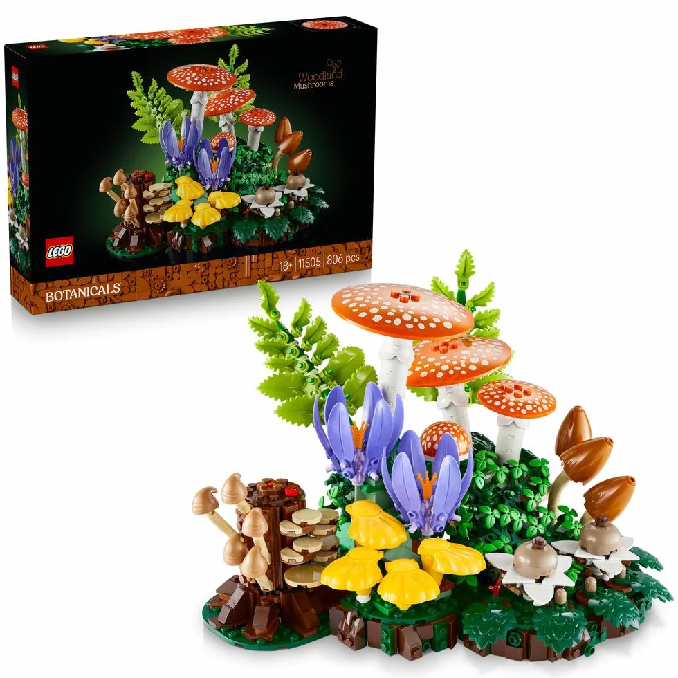 LEGO Botanicals Grzyby leśne, zestaw konstrukcyjny dla dorosłych, roślinna ozdoba do salonu z muchomorem i kwiatami, pomysł na prezent dla kobiety, mężczyzny i miłośników roślin 11505