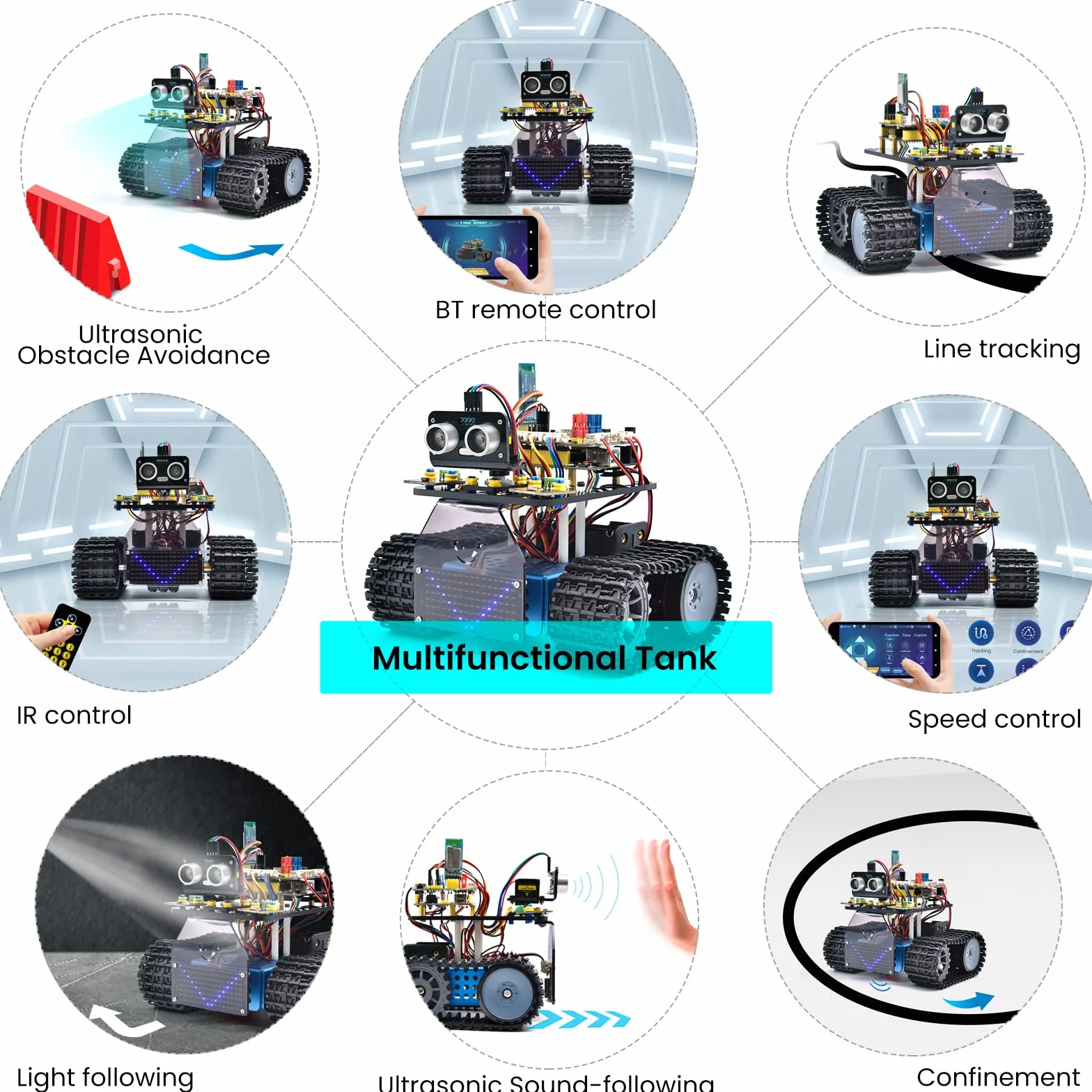 KEYESTUDIO Smart Robot Car Kit zestaw kompatybilny z Arduino IDE elektronika z mikrokontrolerem, moduł śledzenia linii, czujnik ultradźwiękowy, moduł Bluetooth, robot do zabawy dla dzieci