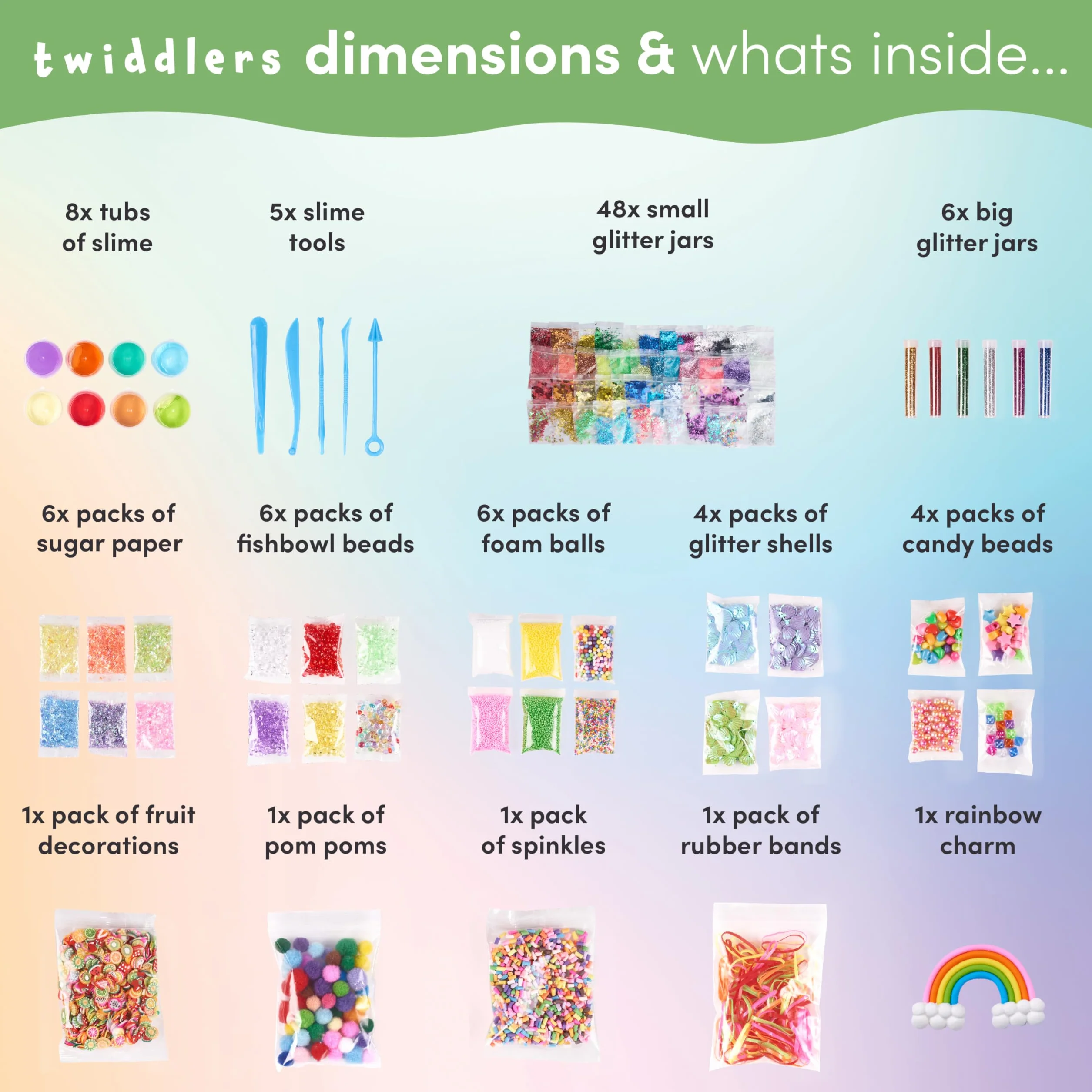 The Twiddlers - 100 Piece Slime Making Kit Gift Set for Kids - Crystal Beads, Glitters and Decorations, DIY Arts & Crafts Toys