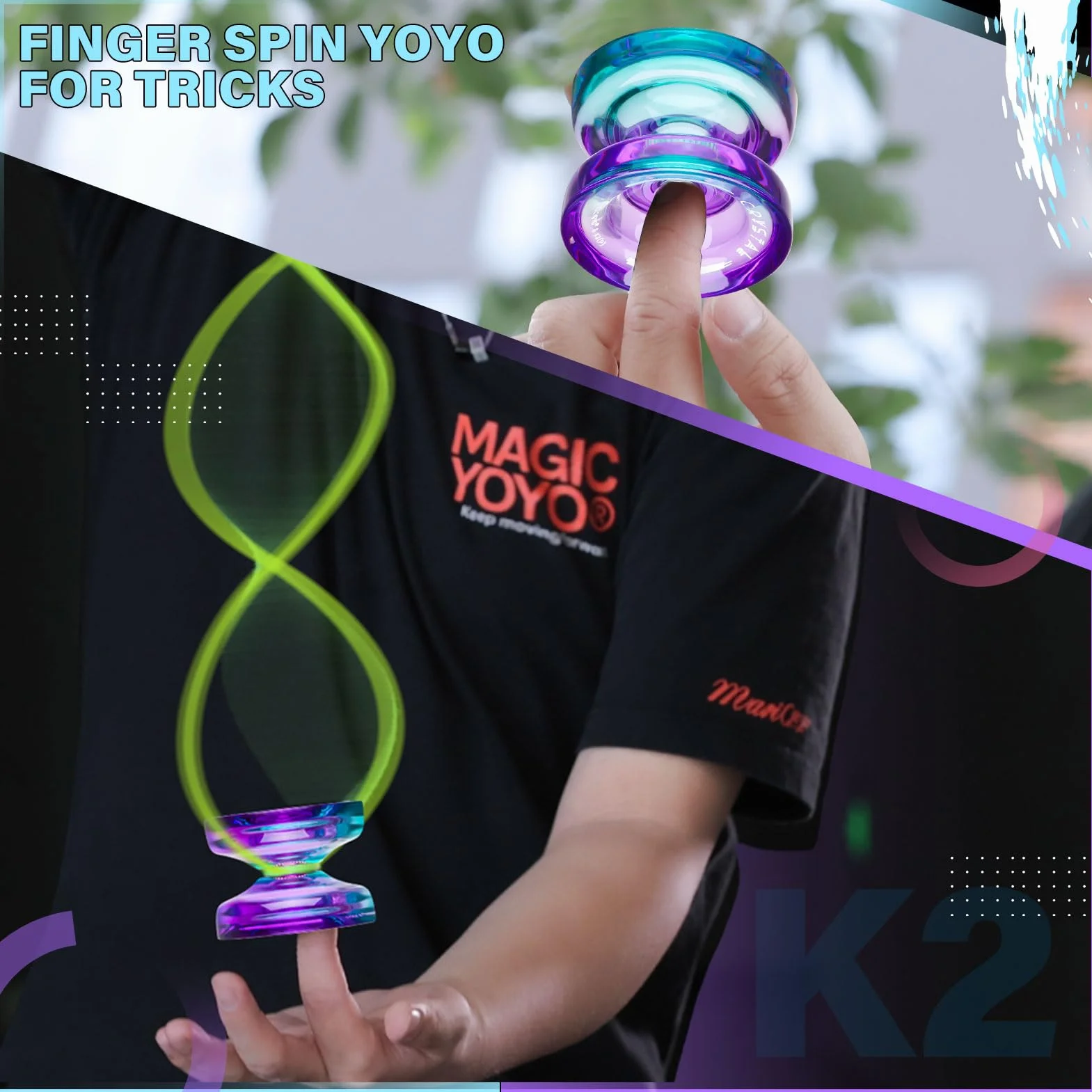 YOSTAR K2 Crystal Yoyo Responsive dla Dzieci Profesjonalny z Niereagującym Łożyskiem + 12 Strun + Etui