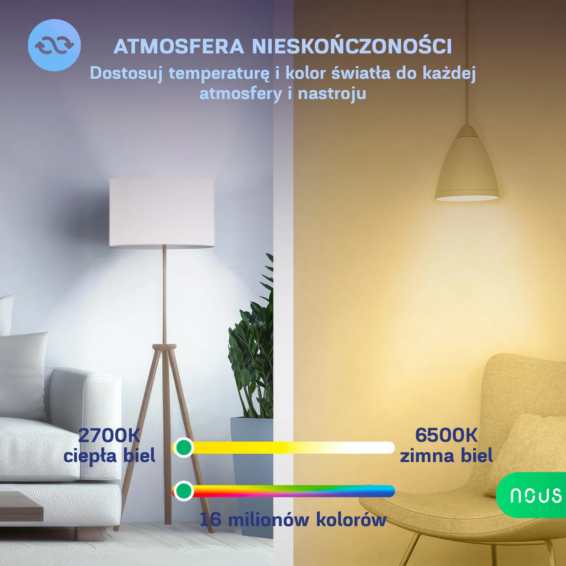 NOUS Inteligentna żarówka LED E27 RGB, Wi-Fi Alexa, inteligentna żarówka z pilotem zdalnego sterowania, zmiana kolorów, żarówka RGB, tylko 2,4 GHz WiFi