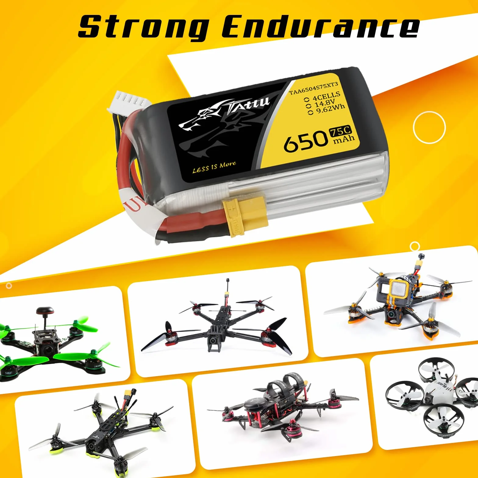 TATTU 4S lipo 650 mAh 4S1P 75C 14.8V Lipo Pack akumulator z wtyczką XT30 do drona UAV RC Quadrocopter Multirotor FPV 150 rozmiar