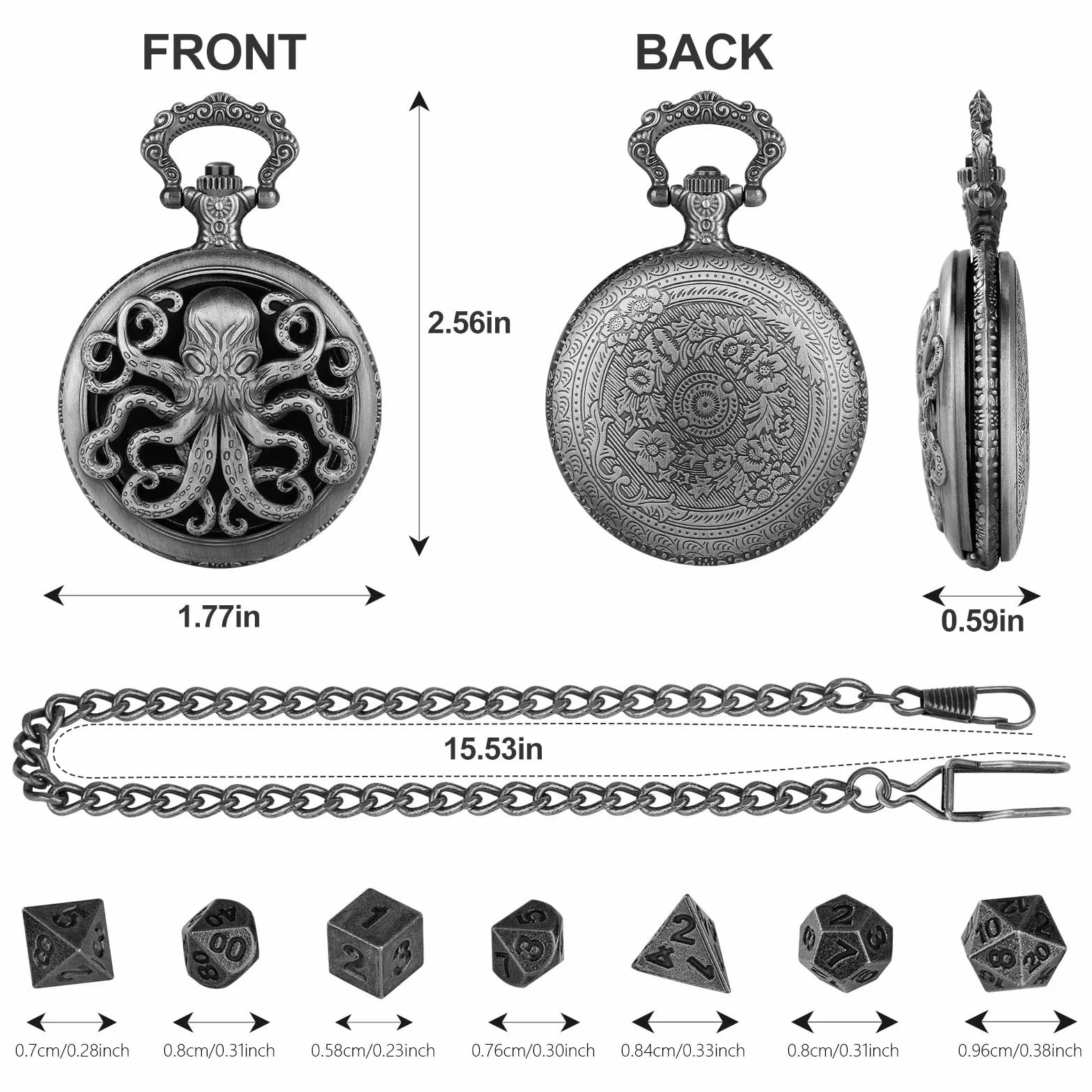 Mini gra w kości DND, DND gra w kości z wydrążonym Steampunk Ośmiornica Kieszonkowy zegarek