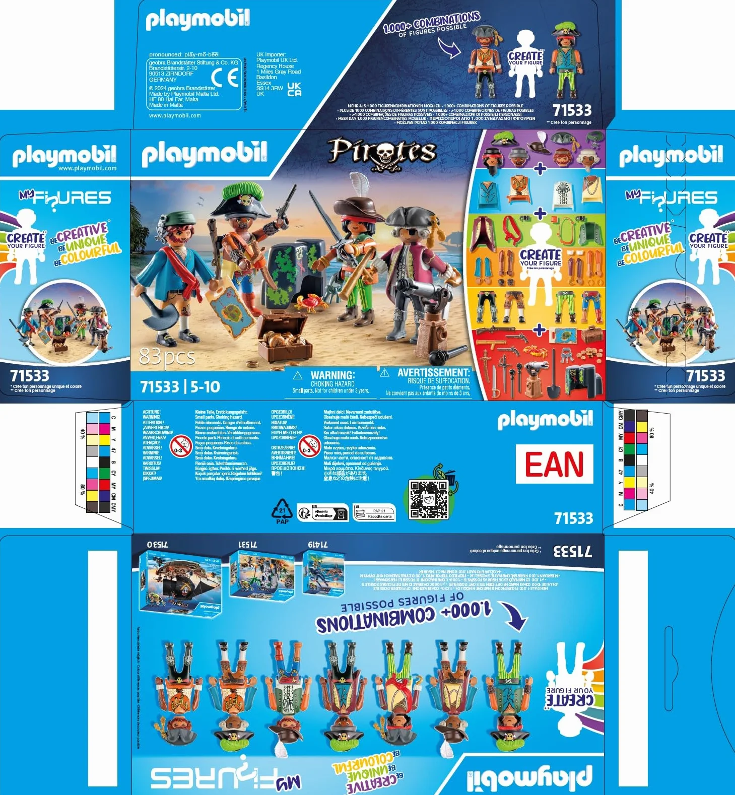 PLAYMOBIL Pirates 71533 My Figures: Piraci, Składanie różnorodnych figurek piratów, w zestawie mapy skarbów i ozdoby do kapelusza pirackiego, zestaw odpowiedni dla dzieci od 5 roku życia