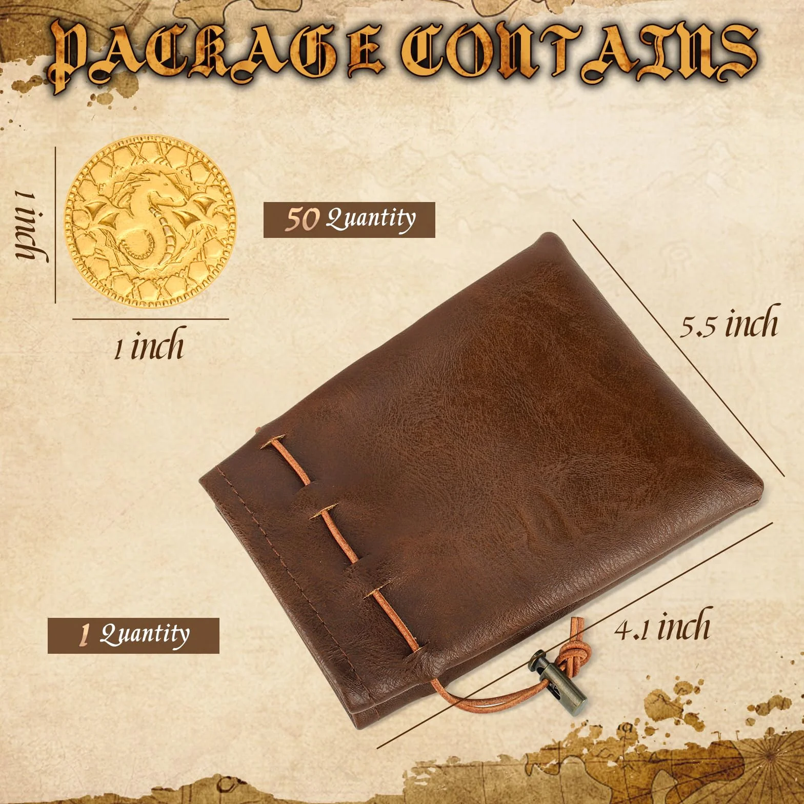 Byhoo 50 szt. DND Fantasy metalowe złote monety i skórzane etui na lochy i smoki nowość stołowe RPG gry planszowe żetony monety skarbów na imprezę gry stołowe akcesoria dodatki średniowieczna gra