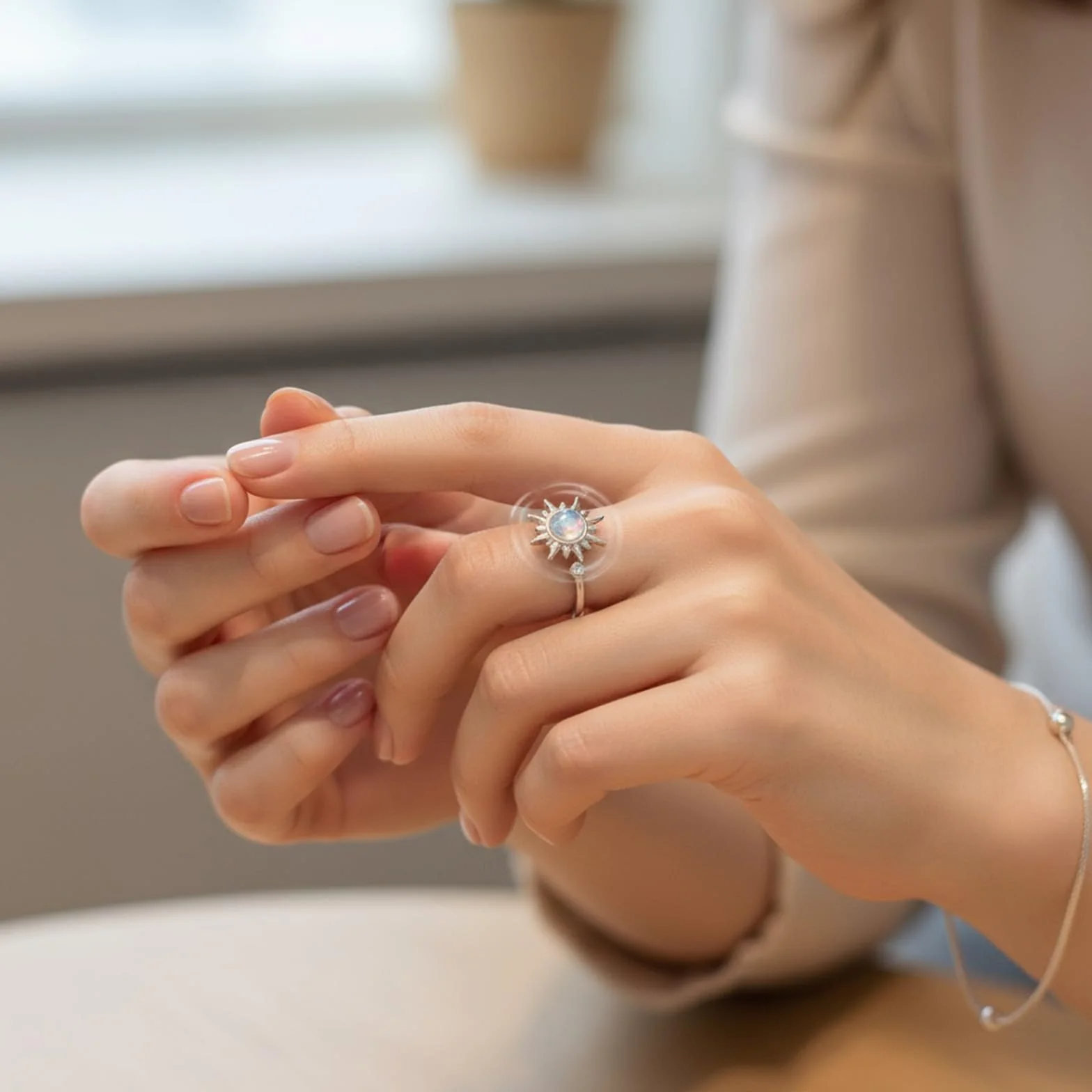 2 szt. pierścień antystresowy obrotowy Fidget Anxiety Ring słonecznik, regulowany otwór na akcesoria, relaks