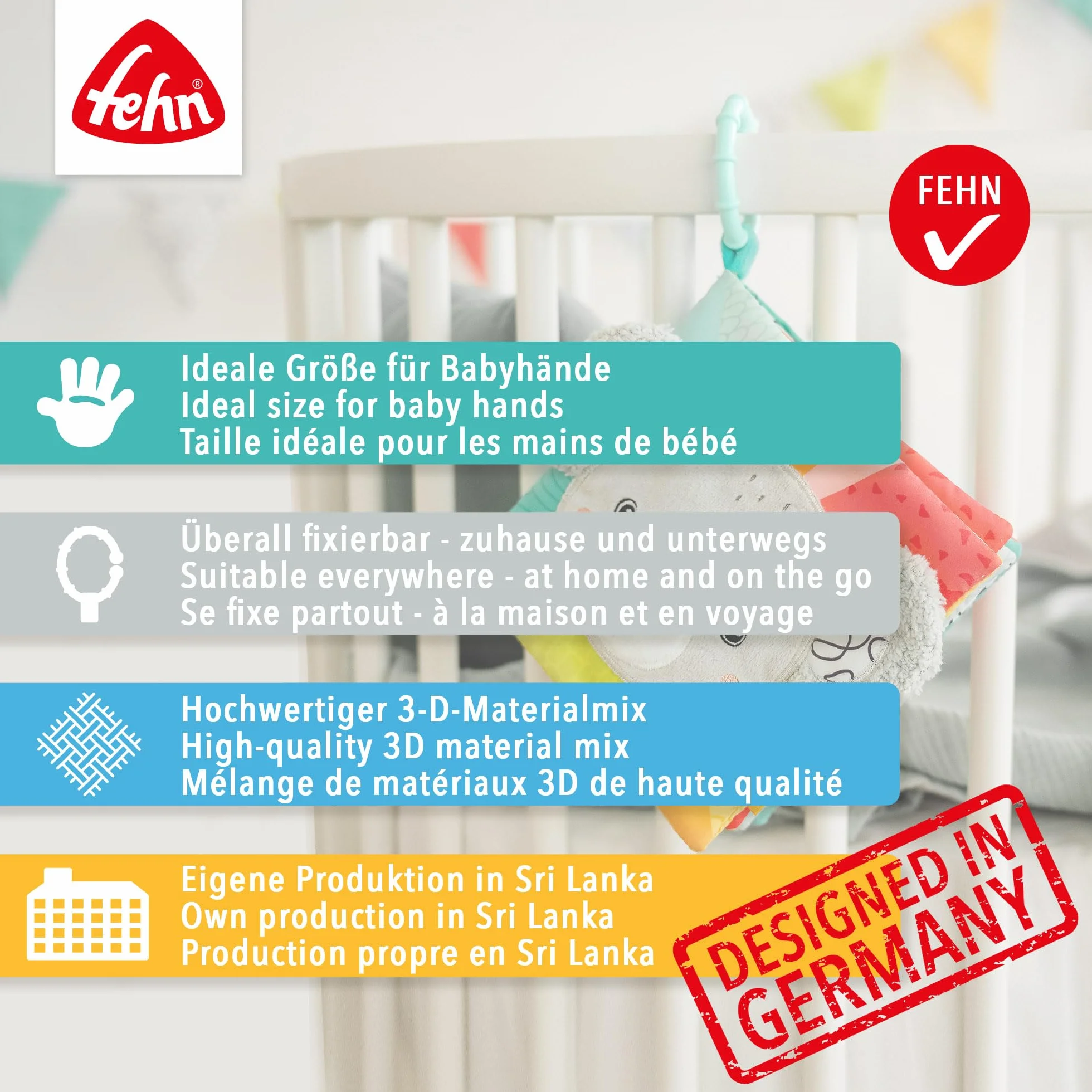Fehn Stoffbuch Koala – Baby Fühlbuch aus Stoff mit Tier-Motiven: Knisterbuch zum Fühlen, Greifen und Staunen – zum Aufhängen für Kinderwagen und Babyschale – für Babys und Kleinkinder ab 3+ Monaten