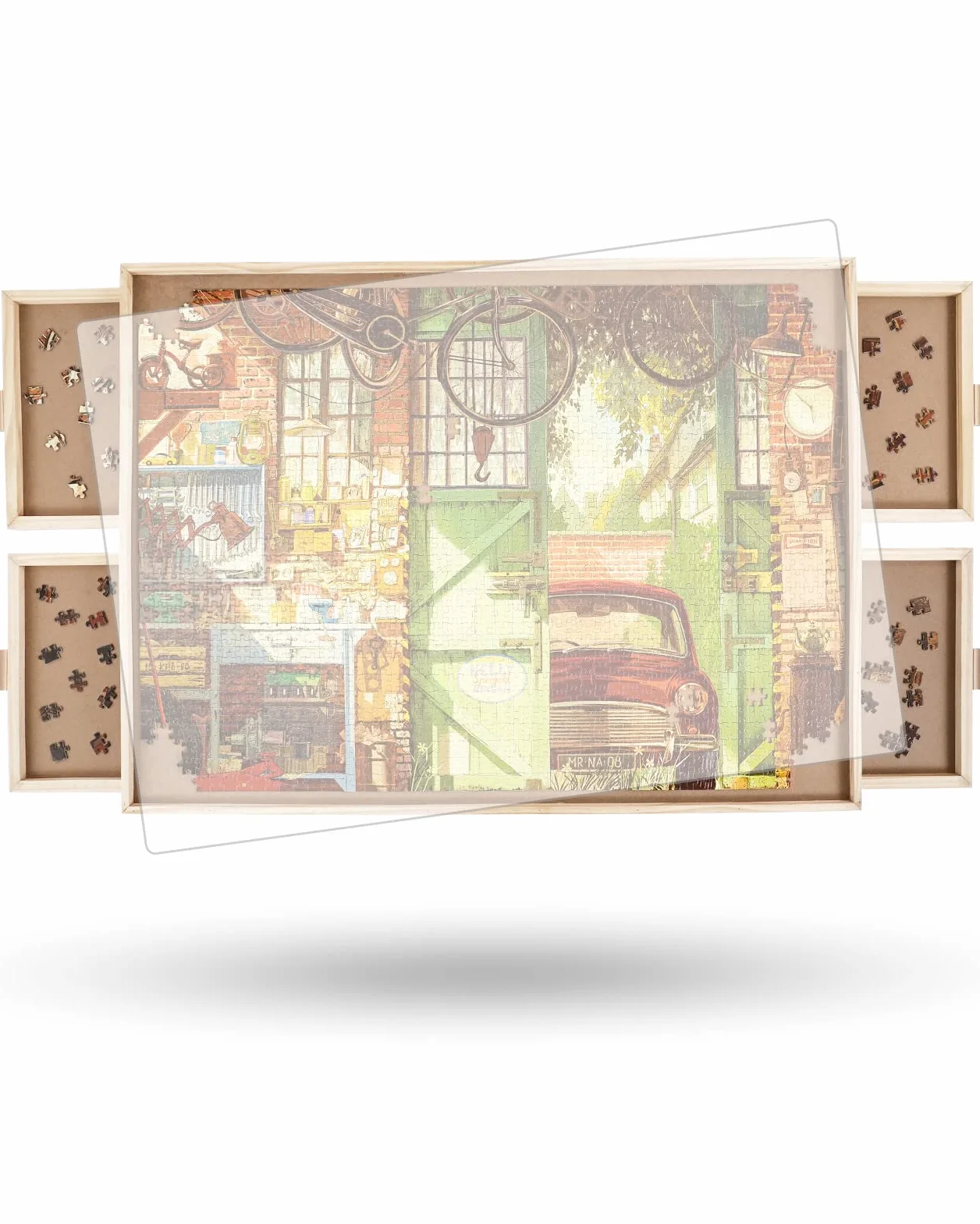 1500 elementów obrotowa deska do puzzli z szufladami i pokrywą, 87 x 64 cm - przenośny stół do puzzli dla dorosłych, taca obrotowa Lazy Susan