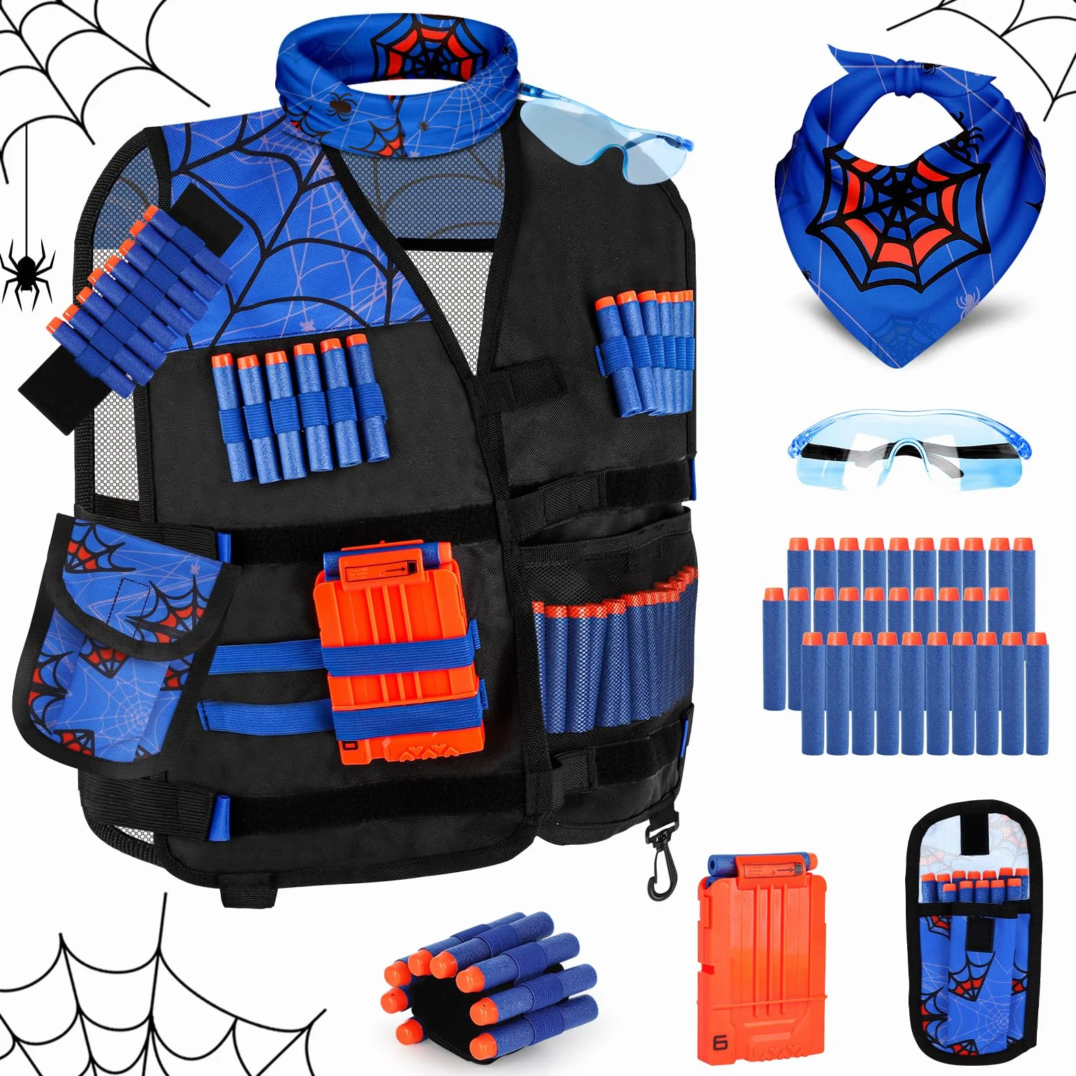 Lehoo Castle Zestaw kamizelki taktycznej dla dzieci do pistoletów Nerf, kamizelka Nerf dla chłopców, dziewcząt, z 30 zapasowymi rzutkami, torbą na rzutki, maską taktyczną, klipsami do przeładowania