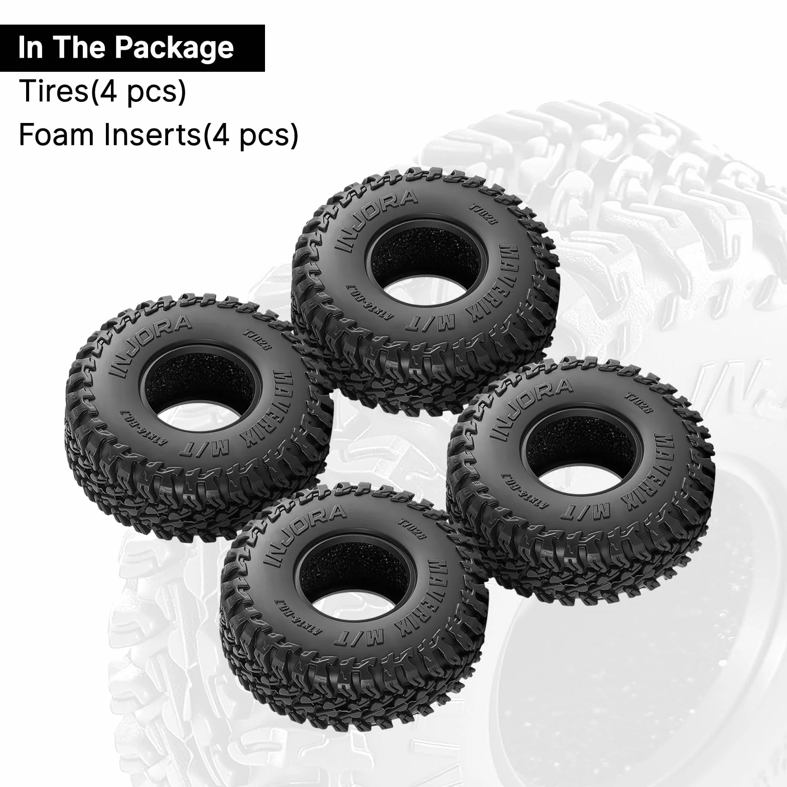 INJORA 41 * 14 mm 0,7" MAVERIX M/T opony do 1/30 Axial SCX30 (T7028)