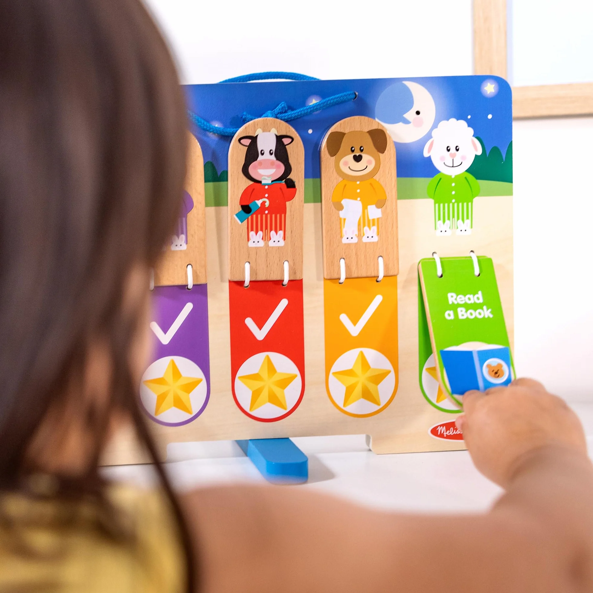 Melissa & Doug Drewniana tabela moich codziennych rutyn dnia i nocy dla chłopców i dziewcząt 3+