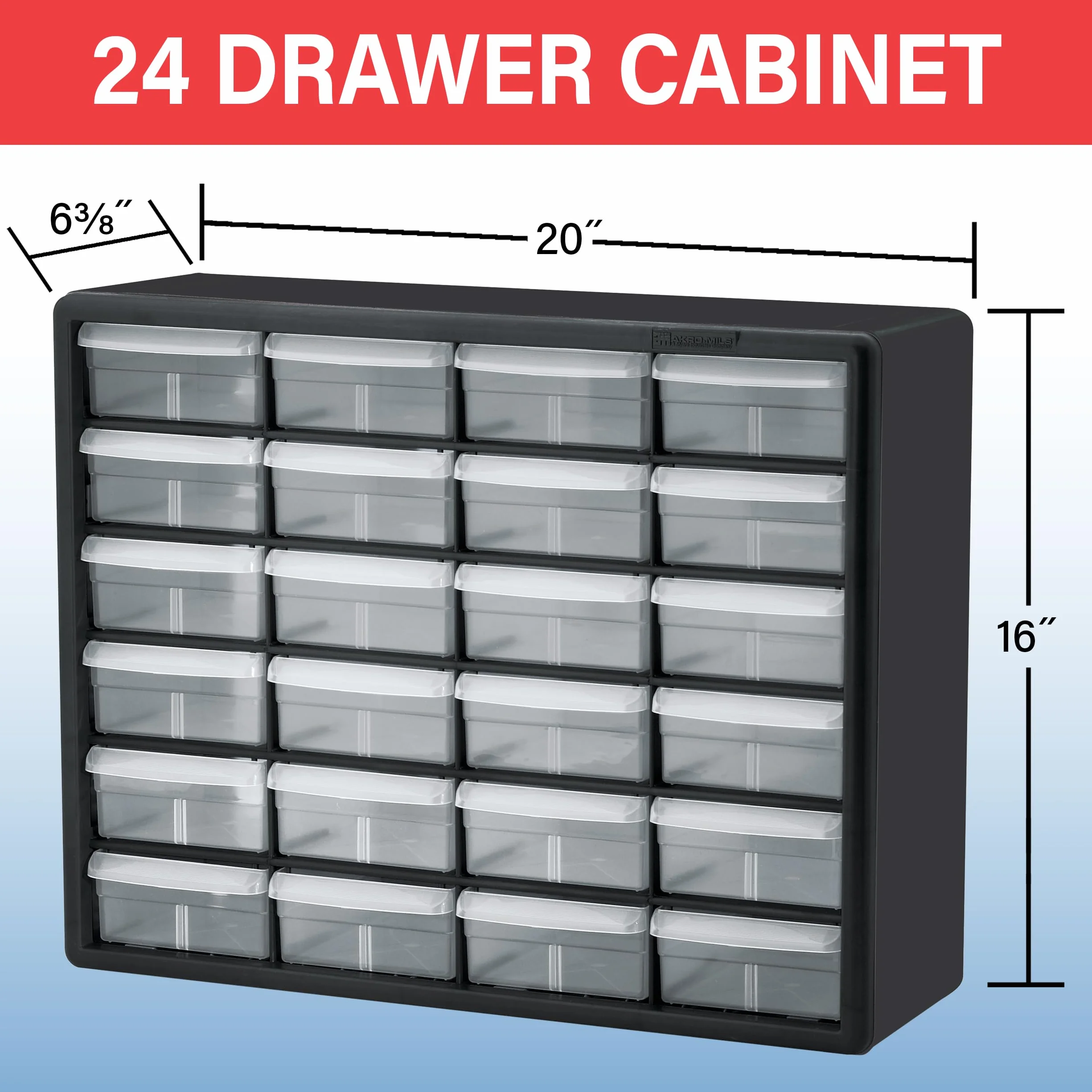 Akro-Mils 10124 Plastikowa szafka z 24 szufladami do przechowywania, do garażu, Lego, na narzędzia, dla nauczycieli, organizer do makijażu i innych, 50 cm szer. x 15 cm gł. x 40 cm wys., żółta
