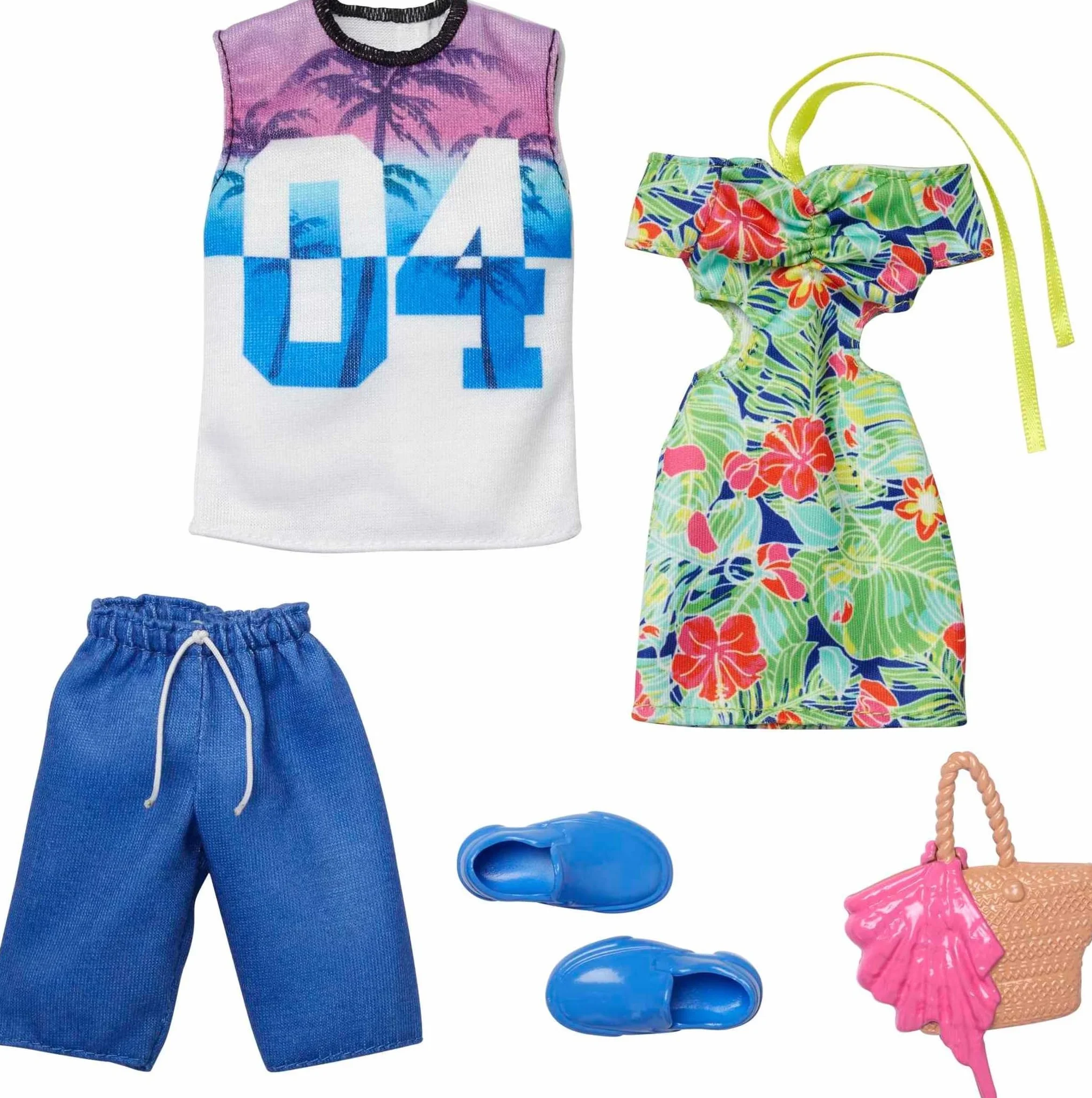 Barbie Ken Tropical Fashion Pack HBV72 Zestaw 2 strojów Tropikalna Sukienka Torba Strój kąpielowy