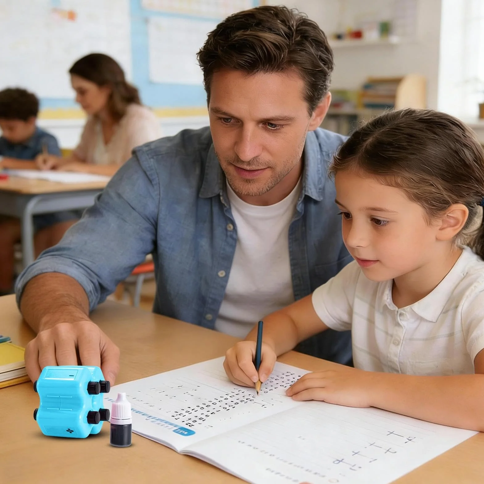 Zestaw pieczątek do zadań matematycznych, 4 w 1 Wałek do pieczątek dla nauczyciela matematyki, dodawanie, odejmowanie, mnożenie i wypełnianie pustych miejsc Narzędzie ćwiczeń w przedszkolu