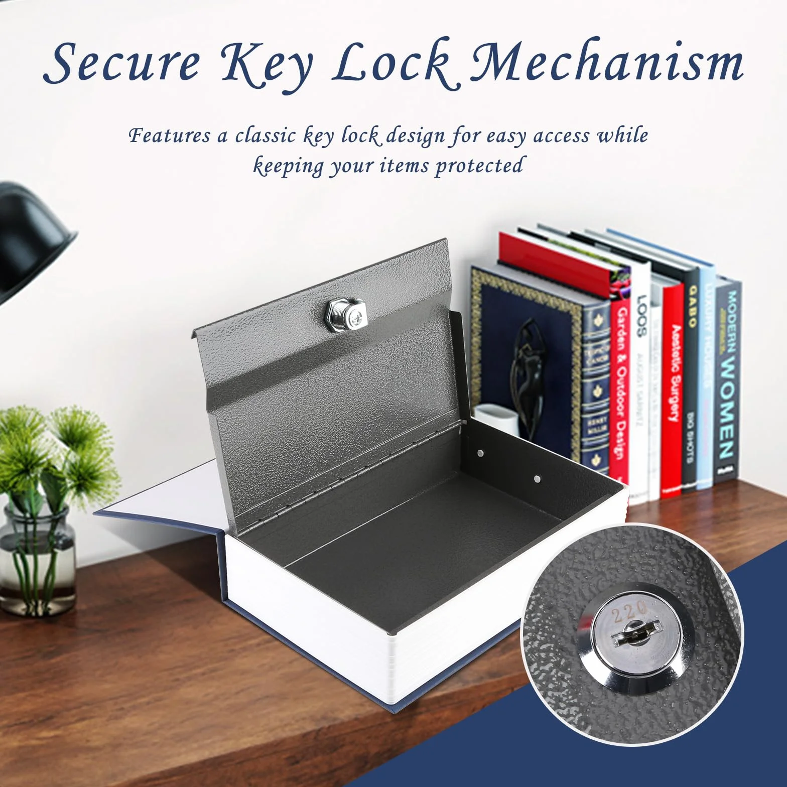 Sejf na książkę z blokadą na klucze, przenośne metalowe pudełko sejf, słownik dywersyjna książka sejf, Secret Book Hidden Safe, 9,5 "x 6,1" x 2,2"