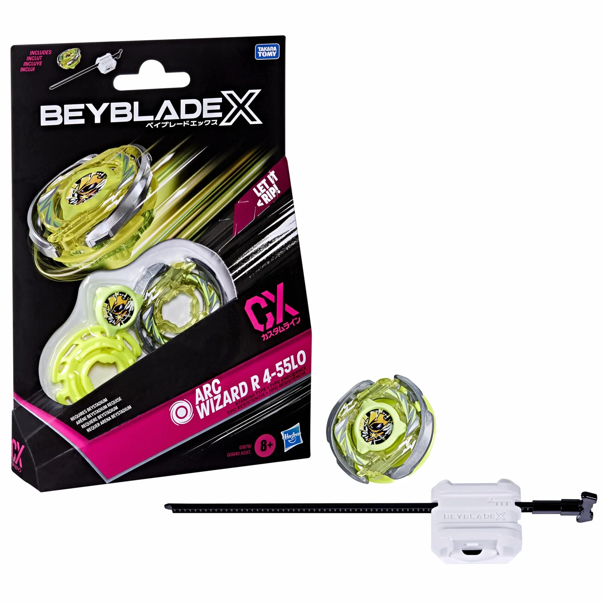 Pakiet startowy Beyblade X Arc Wizard R 4-55LO CX, bączek i wyrzutnia