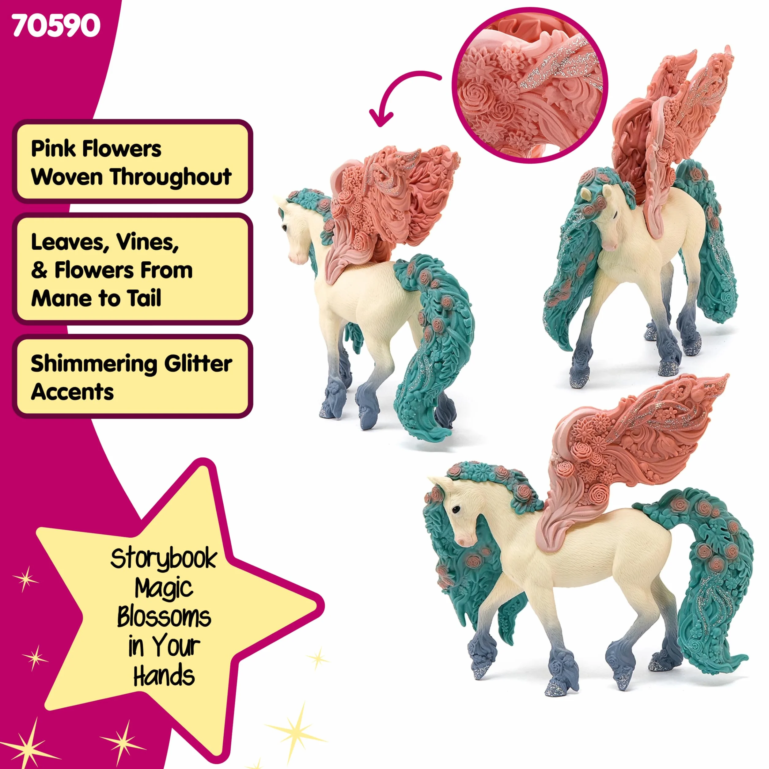 schleich BAYALA | Kwiatowy pegaz 70590 | Skrzydła ozdobione kwiatami i brokatem | Fantastyczna figurka kolekcjonerska | Prezent dla dziewczynek i chłopców | Od 5 lat | 14 × 7 × 13 cm