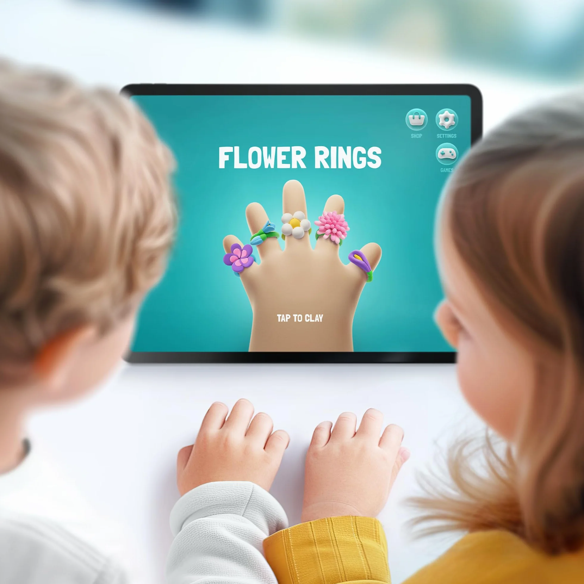 HEY CLAY Bijou Rings - Zestaw glinianych akcesoriów do majsterkowania - Glina suszona na powietrzu z narzędziami i interaktywną aplikacją dla dzieci w wieku 4-8 lat (floral nels)