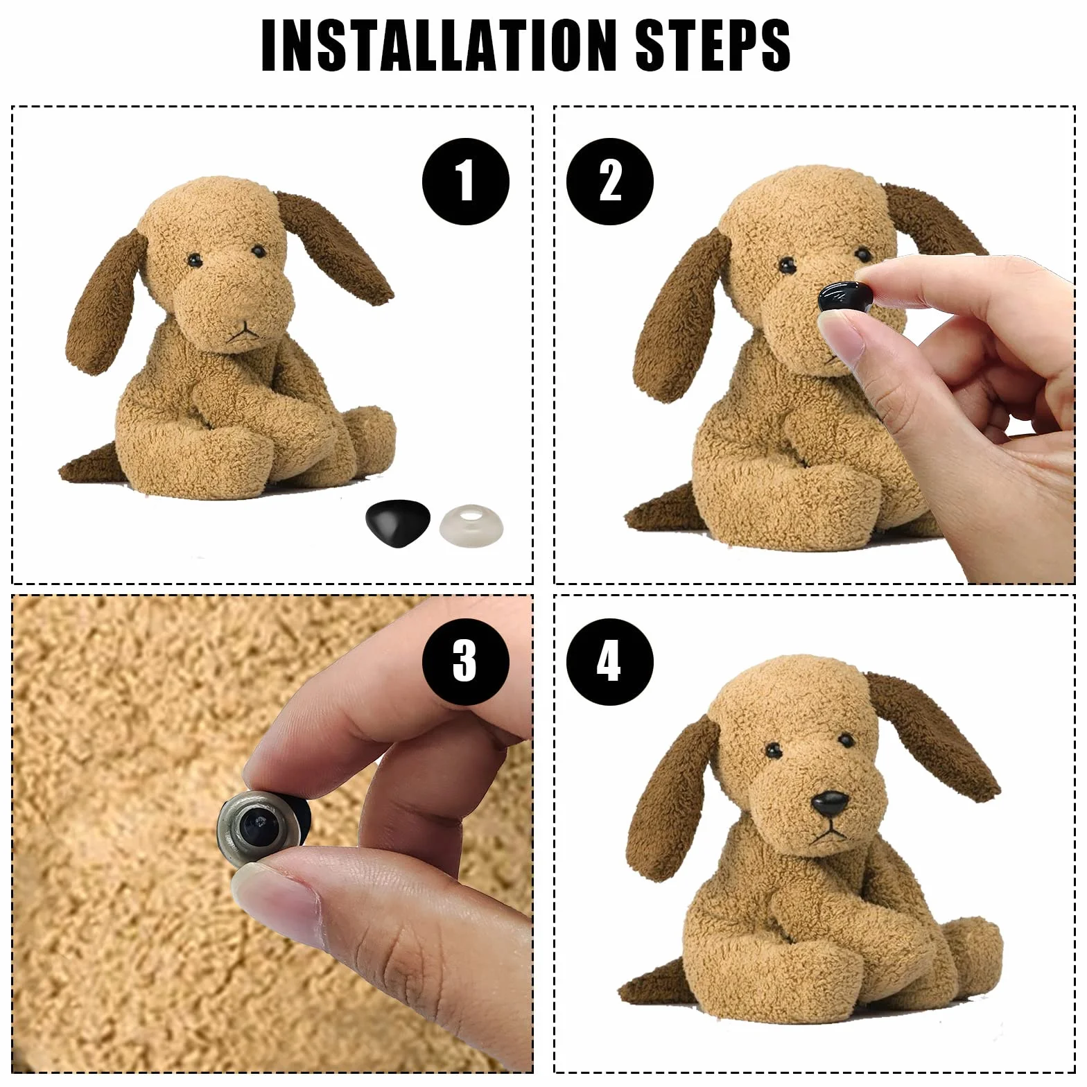 100szt Plastikowe Noski Bezpieczenstwa Zwierzat, Safety noses for Stuffed Animals Nosy Lalek z Podkladkami Nosy Bezpieczenstwa Wypchanych Zwierzat dla Lalek Pluszowa Zabawka (5 Rozmiarów)