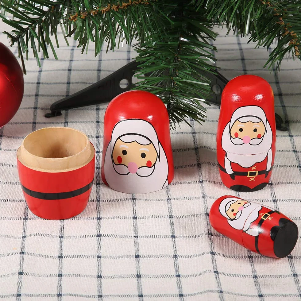 Rosyjska Lalka, Układanie Kubków Lalki Zagnieżdżające Drewniane Lalki Matrioszka 5 szt. Świąteczne Ręcznie Malowane Rosyjskie Lalki Zagnieżdżające Zestaw na Boże Narodzenie