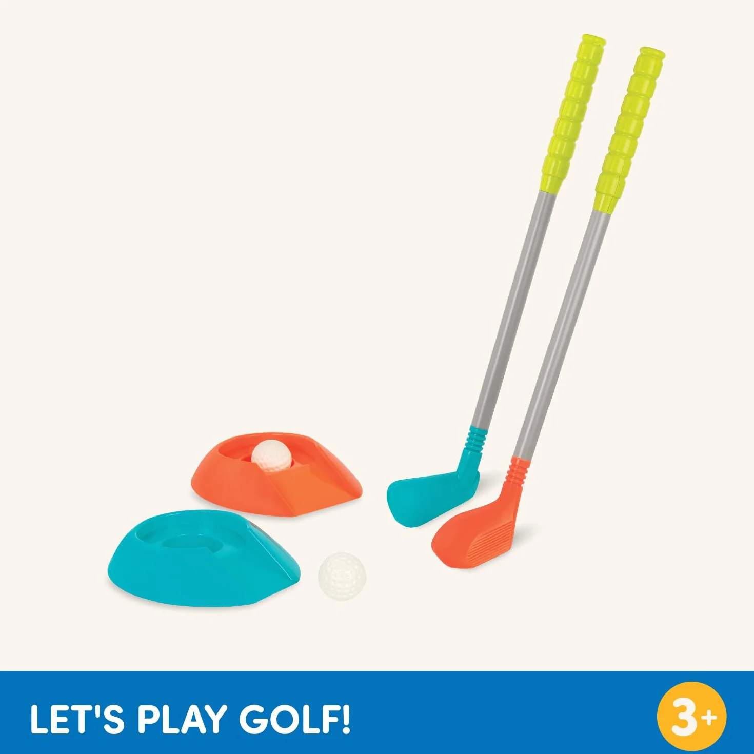Battat Zestaw golfowy dla dzieci - 2 kluby, piłki, kubki do wkładania - gry wewnątrz i na zewnątrz - 3+ lata