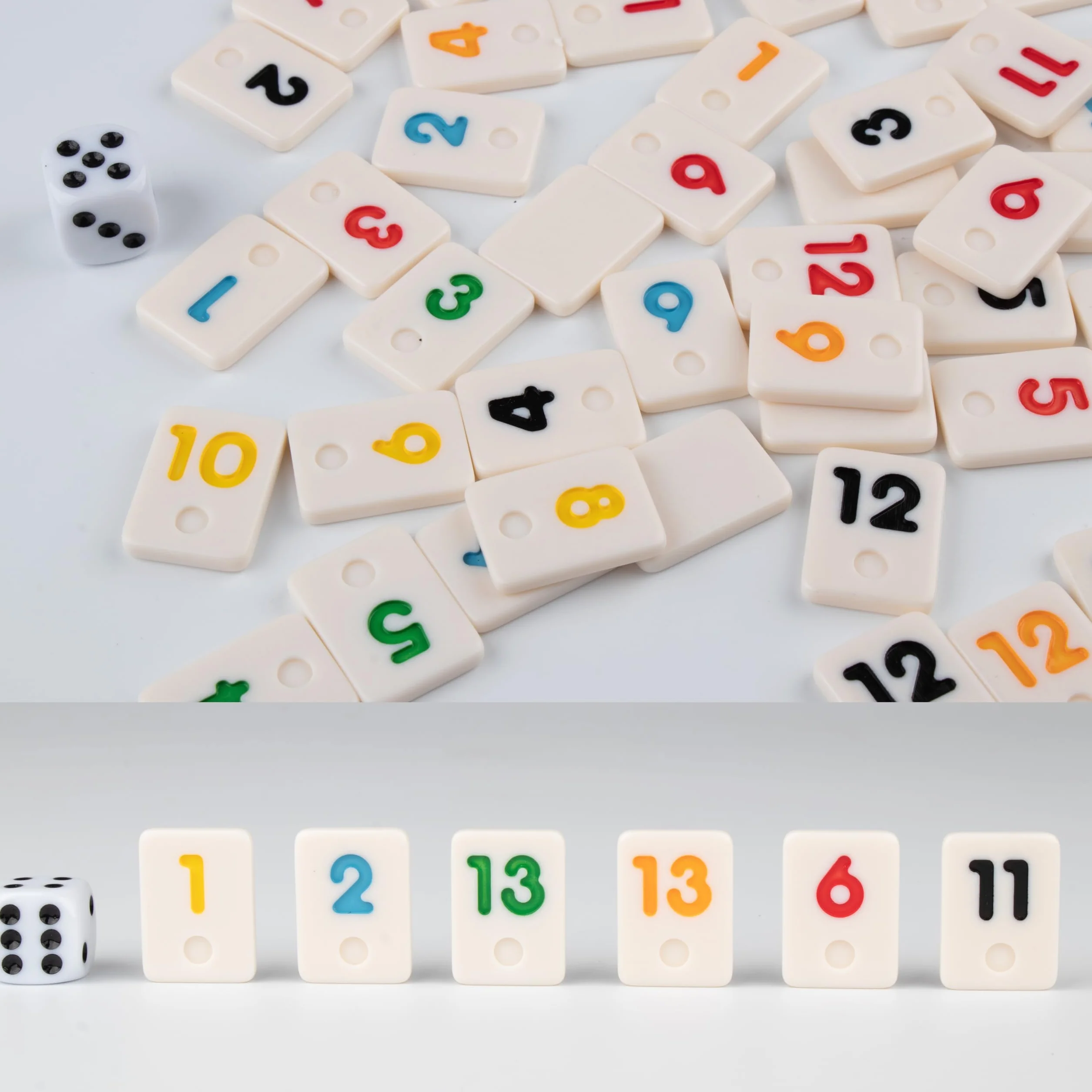Doublefan Mini zestaw rummy, gra w podróży z wytrzymałą torbą z płótna żaglowego, klasyczna gra dla dorosłych i dzieci, 160 kamieni, 6 stojaków do zabawy, 1 kostka (2-6 graczy)