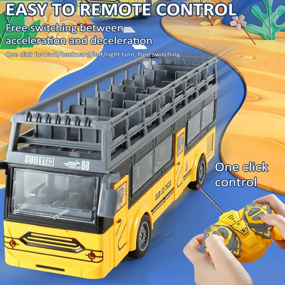 Autobus zdalnie sterowany, RC Bus 1/30 4CH zdalnie sterowany samochód z lekką muzyką, otwierane drzwi, autobus zabawka interakcji rodzic-dziecko