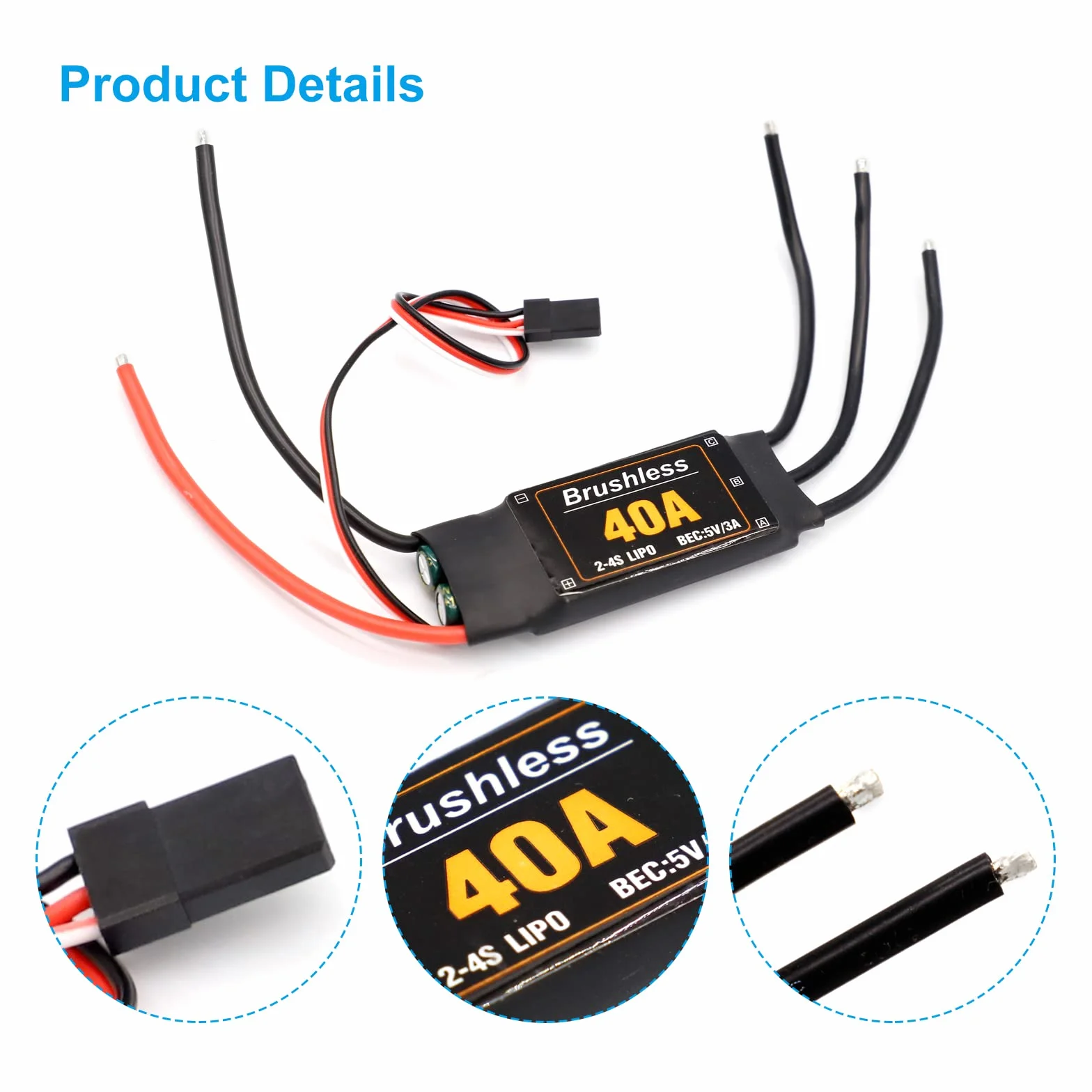RUIZHI 40A ESC 2-4S bezszczotkowy kontroler prędkości ESC 5V 3A BEC silnik do stałego skrzydła DIY RC dron helikopter Quadcopter