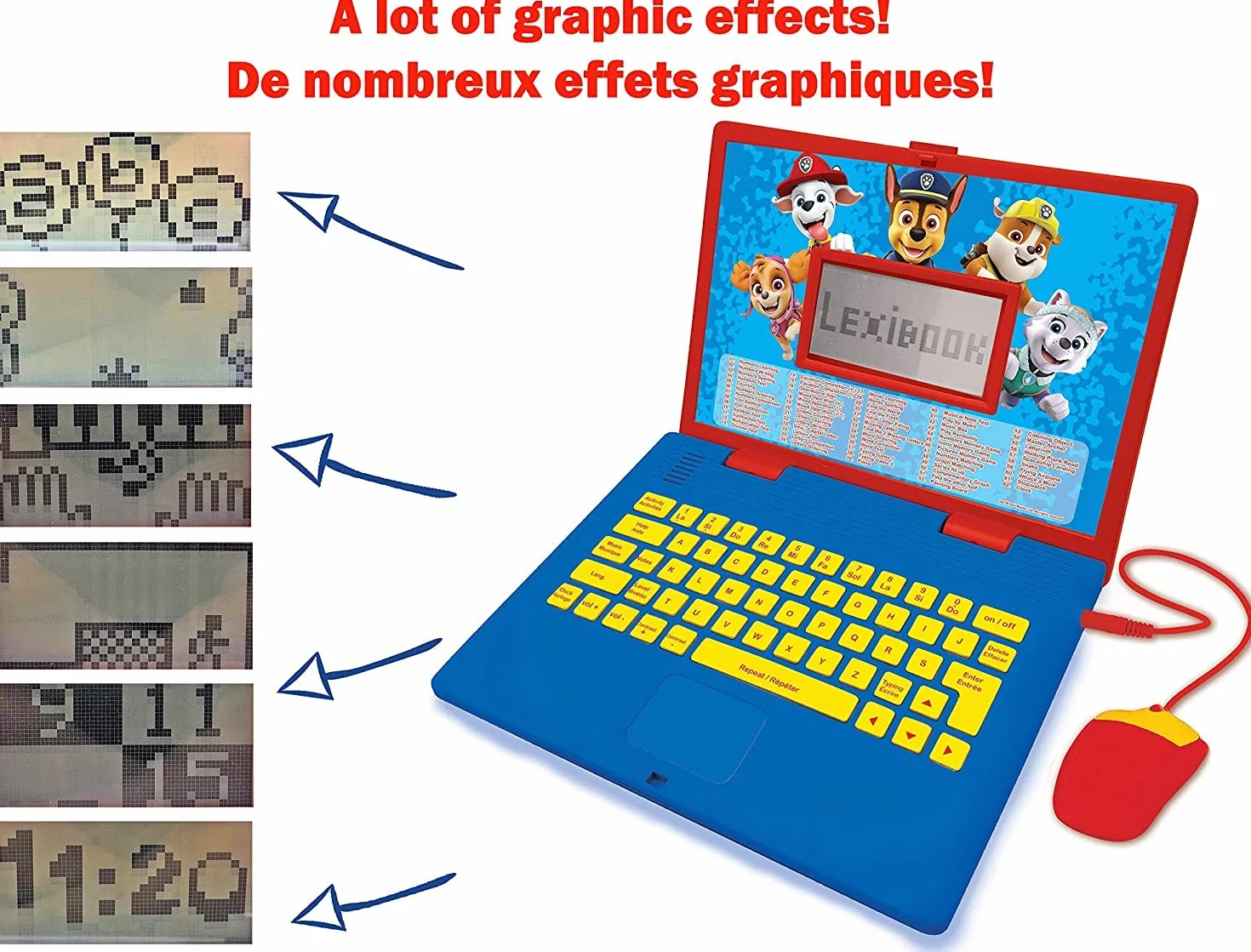 Lexibook, la Pat Patrol, Dwujęzyczny Komputer Edukacyjny Francuski, Angielski, Zabawka dla Dzieci z 124 Zajęciami do Nauki, Zabawy i Gry na Pianinie, Niebieski, Czerwony, JC598PAi1