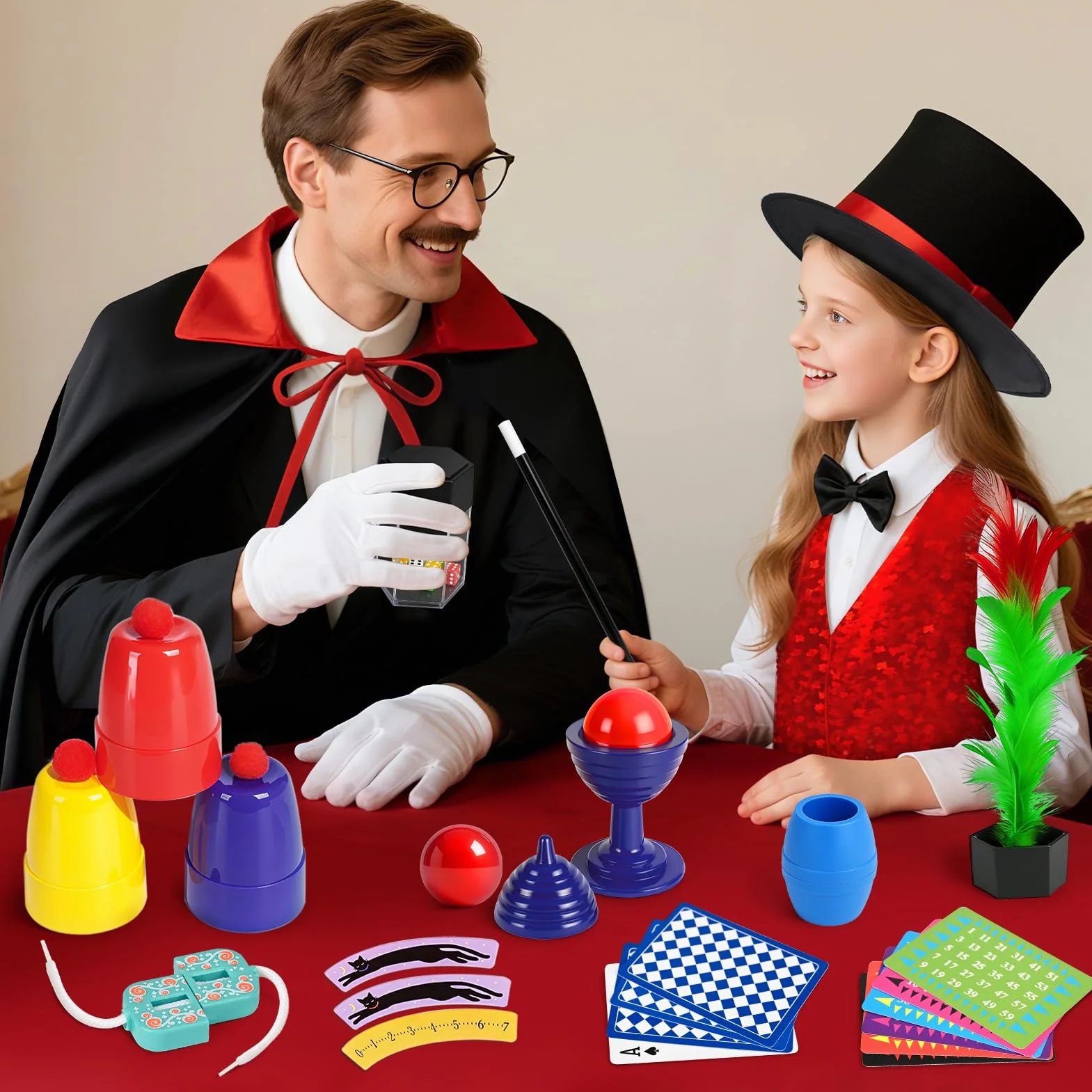 Magiczny zestaw dla dzieci, magiczne sztuczki, z magicznym kapeluszem, instrukcją i kostiumem magika dla dzieci, do zabawy, zabawki dla 6, 7, 8, 9, 10, 11, 12 lat, prezenty dla chłopców i dziewcząt