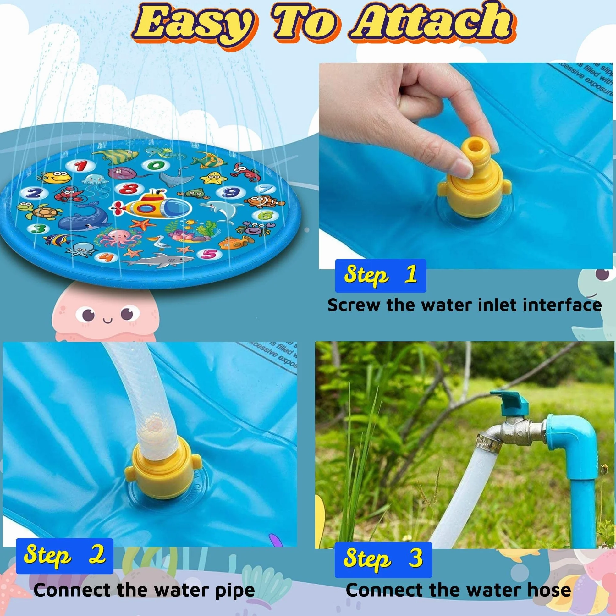 Chennyfun Summer Sprinkler Water Play Mat 170 cm, Duża Okrągła Nadmuchiwana Mata do Zabawy, Zewnętrzna Letnia Zabawka Wodna do Zajęć Rodzinnych/Plaży/Ogrodu dla Chłopców, Dziewcząt, Zwierząt Domowych
