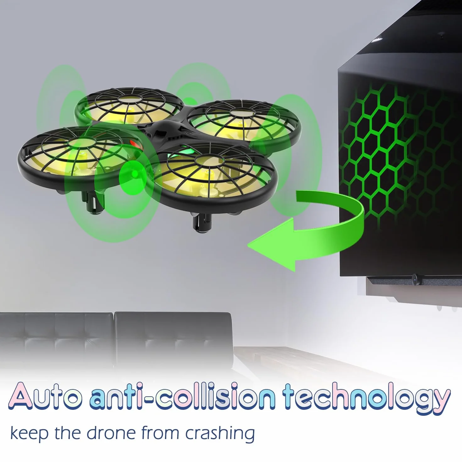 Loolinn | Dron dla dzieci - Mini dron, wewnętrzne drony RC z automatyczną technologią zapobiegającą kolizjom/odwrócenie 360° / tryb ręcznie sterowany/w zestawie dwa baterie (Prezent dla dzieci)